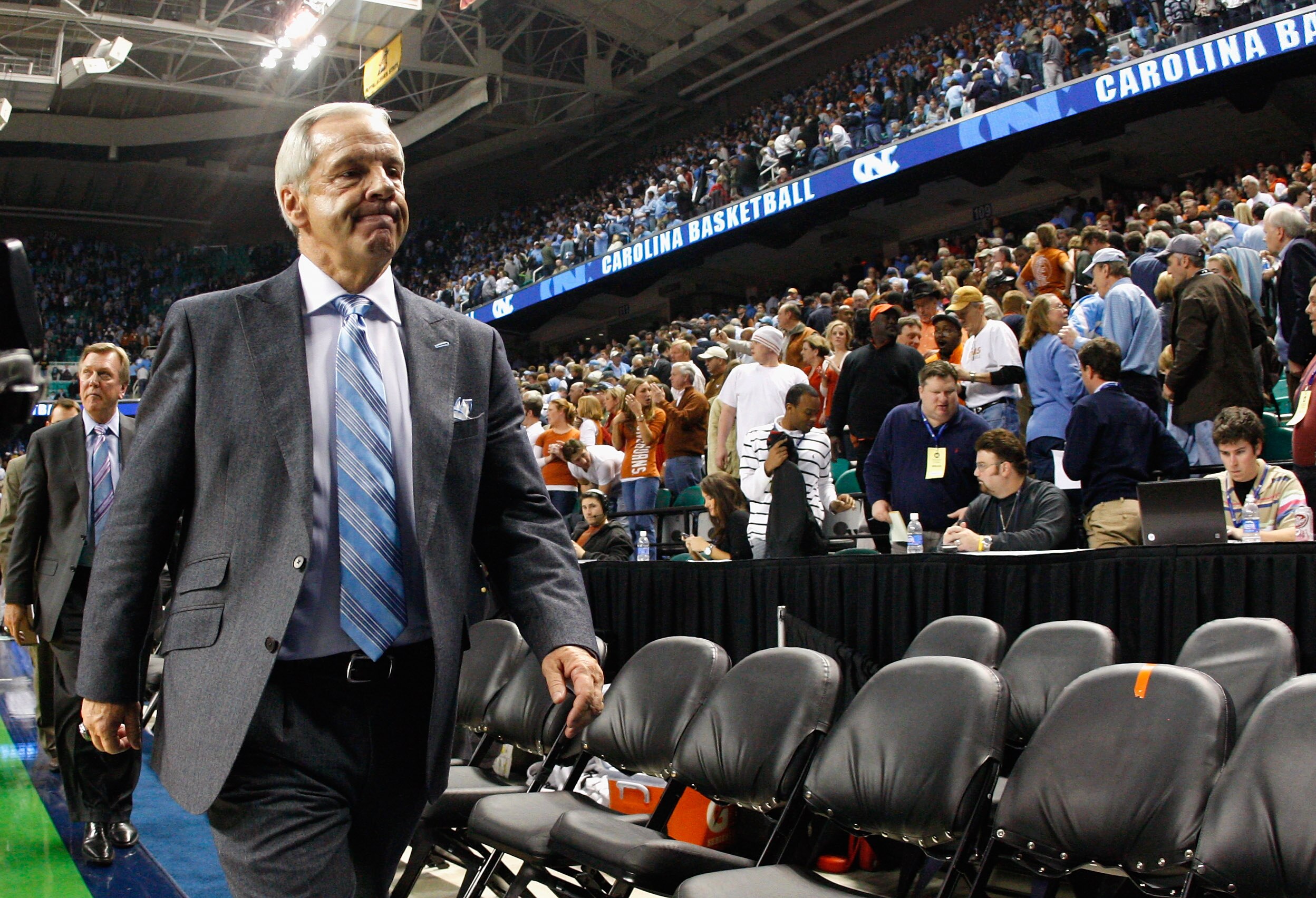 GREENSBORO, NC - DECEMBER 18:  Head coach Roy Williams of the North Carolina Tar Heels walks off the court after their 78-76 loss to the Texas Longhorns at Greensboro Coliseum on December 18, 2010 in Greensboro, North Carolina.  (Photo by Kevin C. Cox/Get