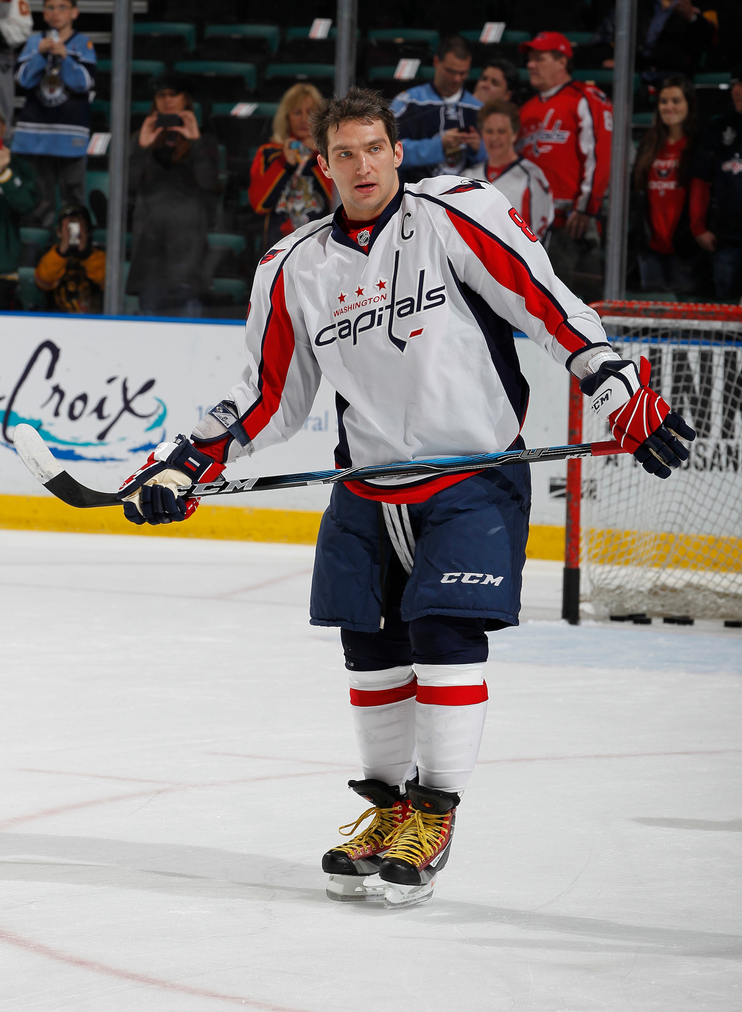 SUNRISE, FL - JANUARY 11: Alex Ovechkin #8 of the Washington Capitals warms up prior to the NHL game against the Florida Panthers at the BankAtlantic Center on January 11, 2011 in Sunrise, Florida. The Panthers defeated the Capitals 4-3 in overtime. (Phot
