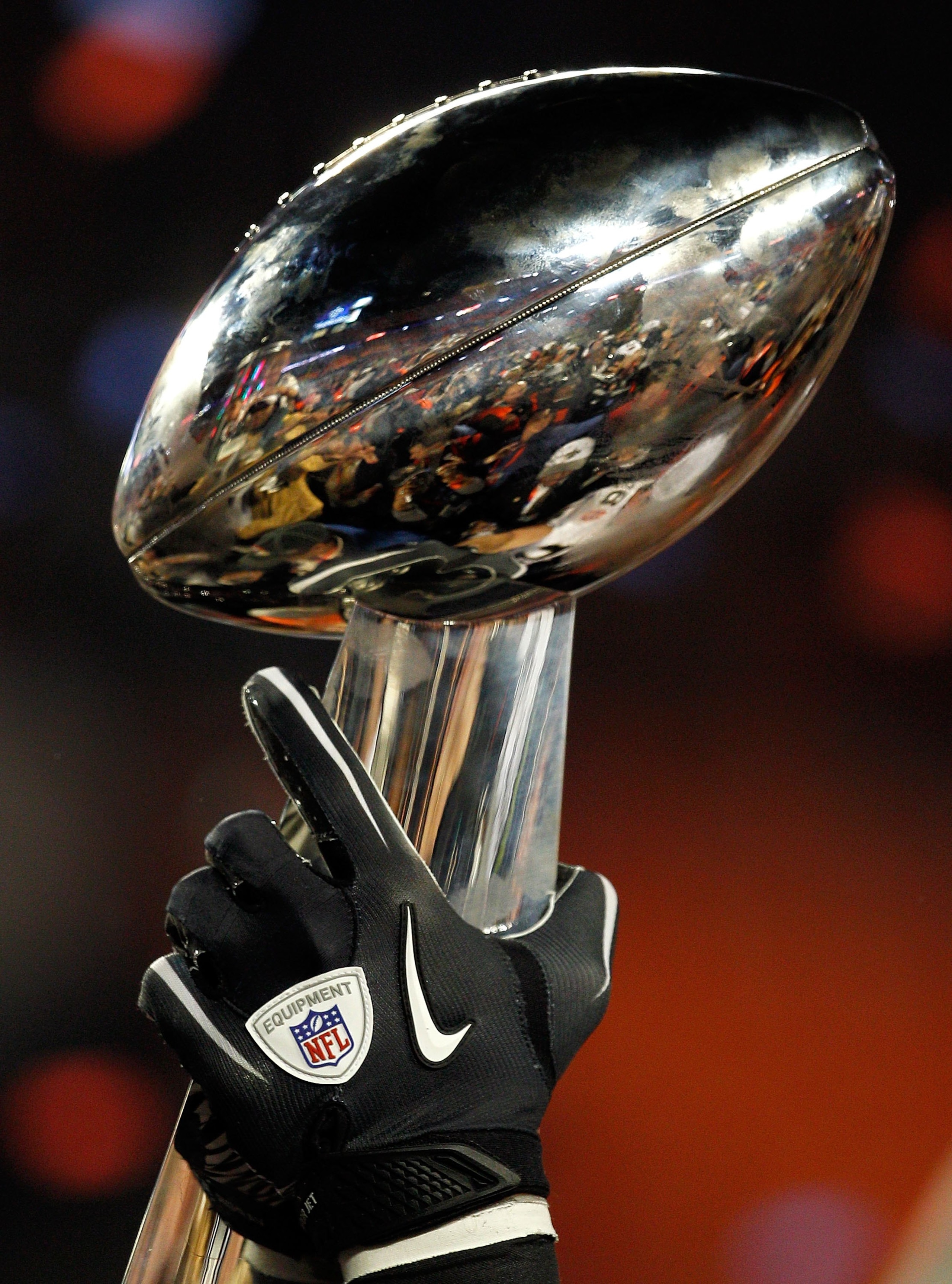 MIAMI GARDENS, FL - FEBRUARY 07: A detail of the Vince Lombardi Trophy as the New Orleans Saints celebrate after defeating the Indianapolis Colts during Super Bowl XLIV on February 7, 2010 at Sun Life Stadium in Miami Gardens, Florida. (Photo by Jonatha MIAMI GARDENS, FL - FEBRUARY 07: A detail of the Vince Lombardi Trophy as the New Orleans Saints celebrate after defeating the Indianapolis Colts during Super Bowl XLIV on February 7, 2010 at Sun Life Stadium in Miami Gardens, Florida. (Photo by Jonatha