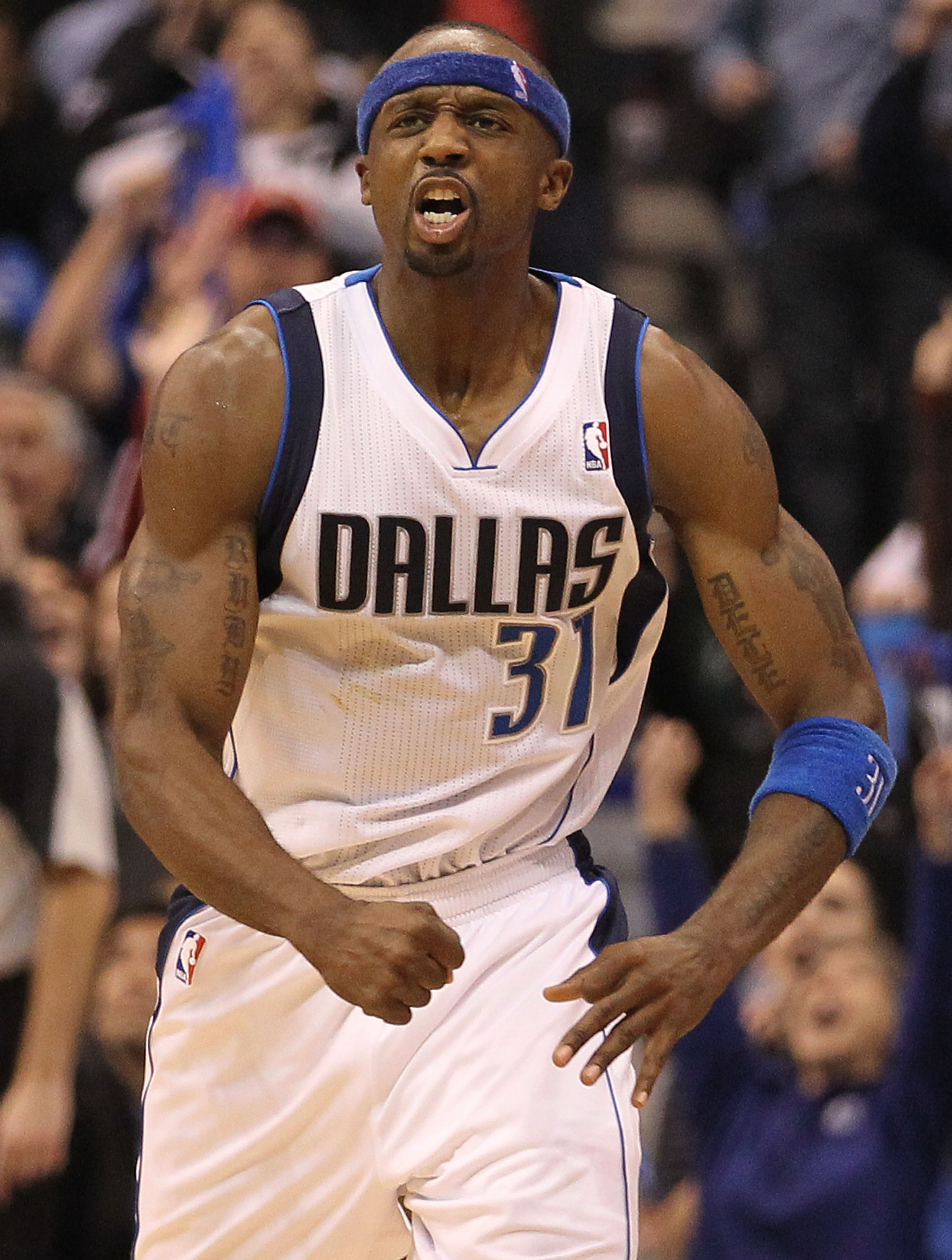 DALLAS, TX - JANUARY 04:  Guard Jason Terry #31 of the Dallas Mavericks reacts during play against the Portland Trail Blazers at American Airlines Center on January 4, 2011 in Dallas, Texas.  NOTE TO USER: User expressly acknowledges and agrees that, by d