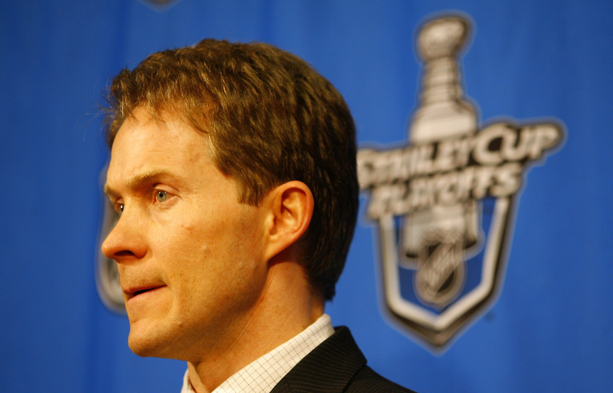 OTTAWA, ON - APRIL 20:  Head Coach Cory Clouston of the Ottawa Senators talks to the media in Game 4 of the Eastern Conference Quaterfinals against the Pittsburgh Penguins during the 2010 Stanley Cup Playoffs at Scotiabank Place on April 20, 2010 in Ottaw
