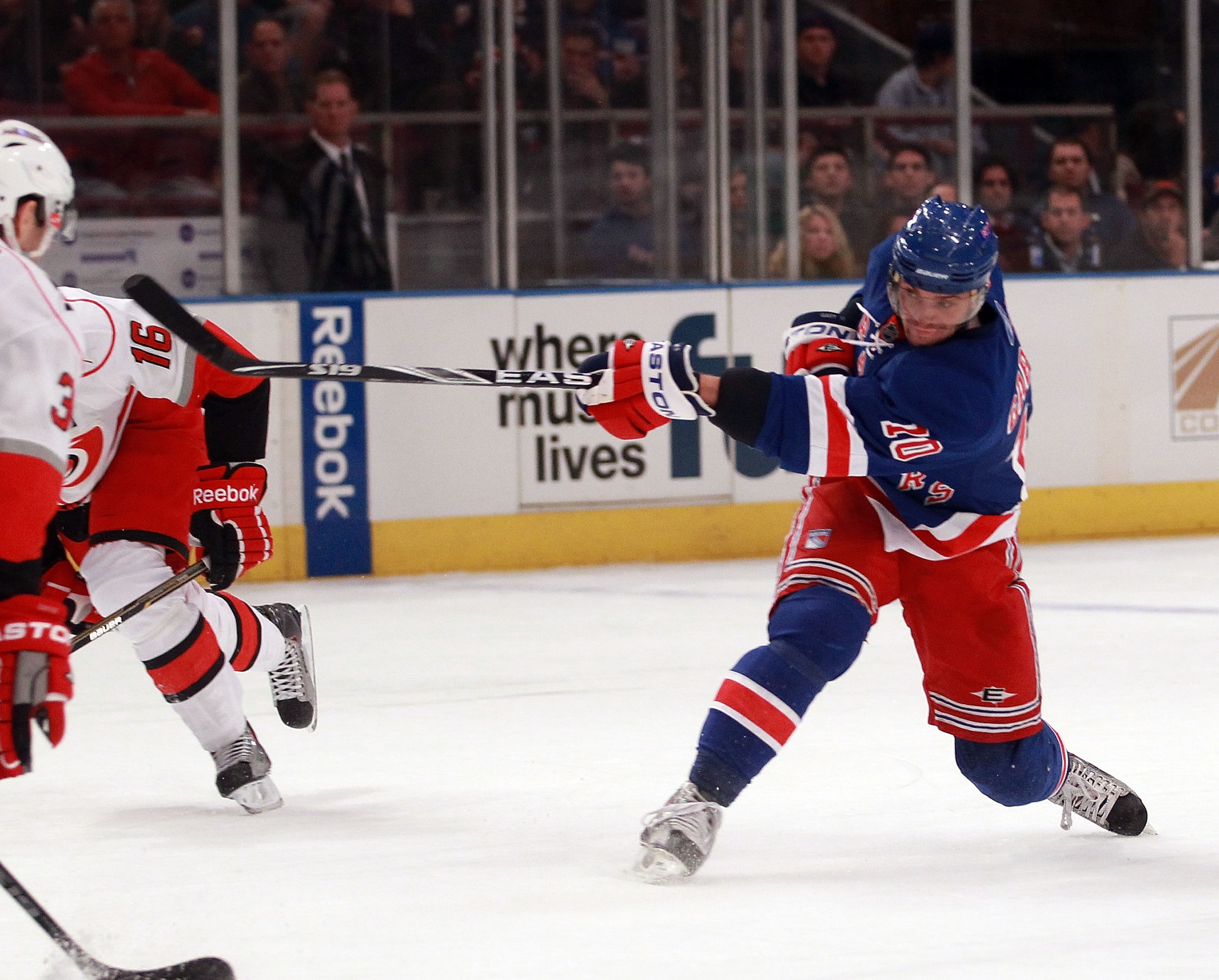 NEW YORK, NY - JANUARY 05: Marian Gaborik #10 of the New York Rangers skates against the Carolina Hurricanes at Madison Square Garden on January 5, 2011 in New York City. The Rangers defeated the Hurricanes 2-1 in overtime.  (Photo by Bruce Bennett/Getty
