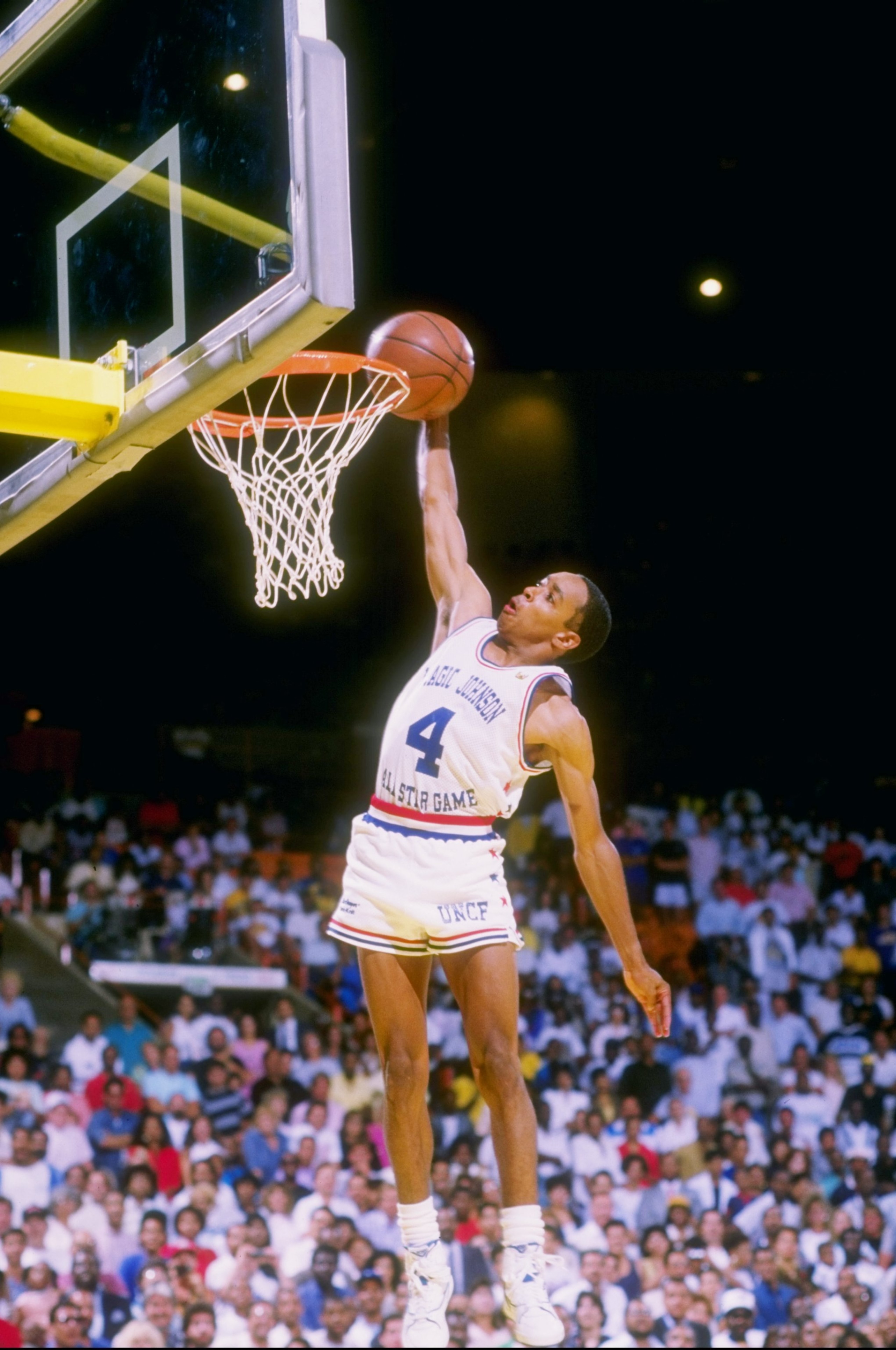 1987:  Guard Spud Webb goes up for two during the Magic Johnson All-Star Game. Mandatory Credit: Mike Powell  /Allsport