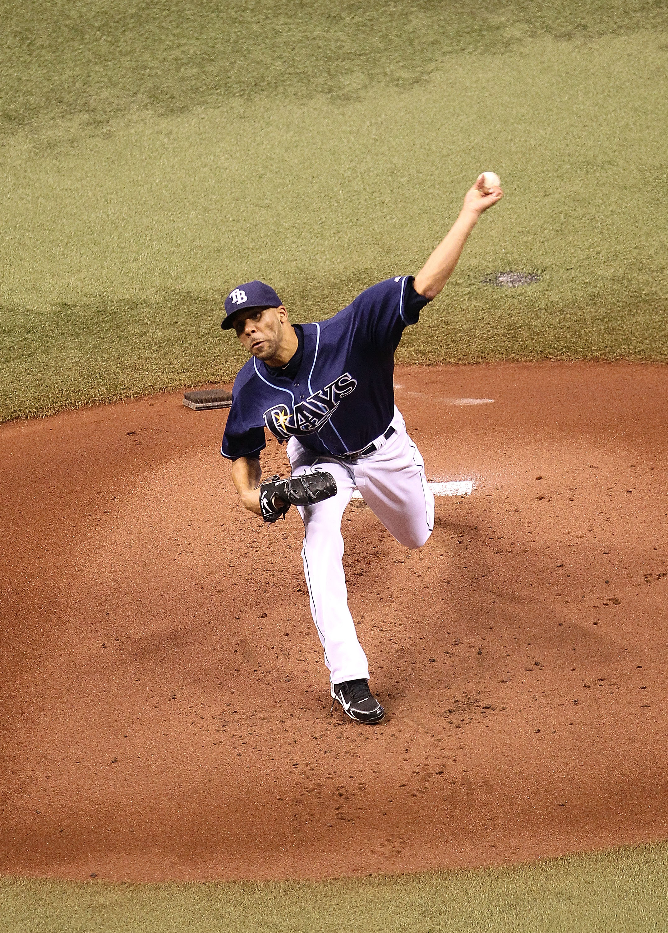 ST. PETERSBURG, FL - OCTOBER 12:  David Price #14 of the Tampa Bay Rays pitches during Game 5 of the ALDS against the Texas Rangers at Tropicana Field on October 12, 2010 in St. Petersburg, Florida.  (Photo by Mike Ehrmann/Getty Images)