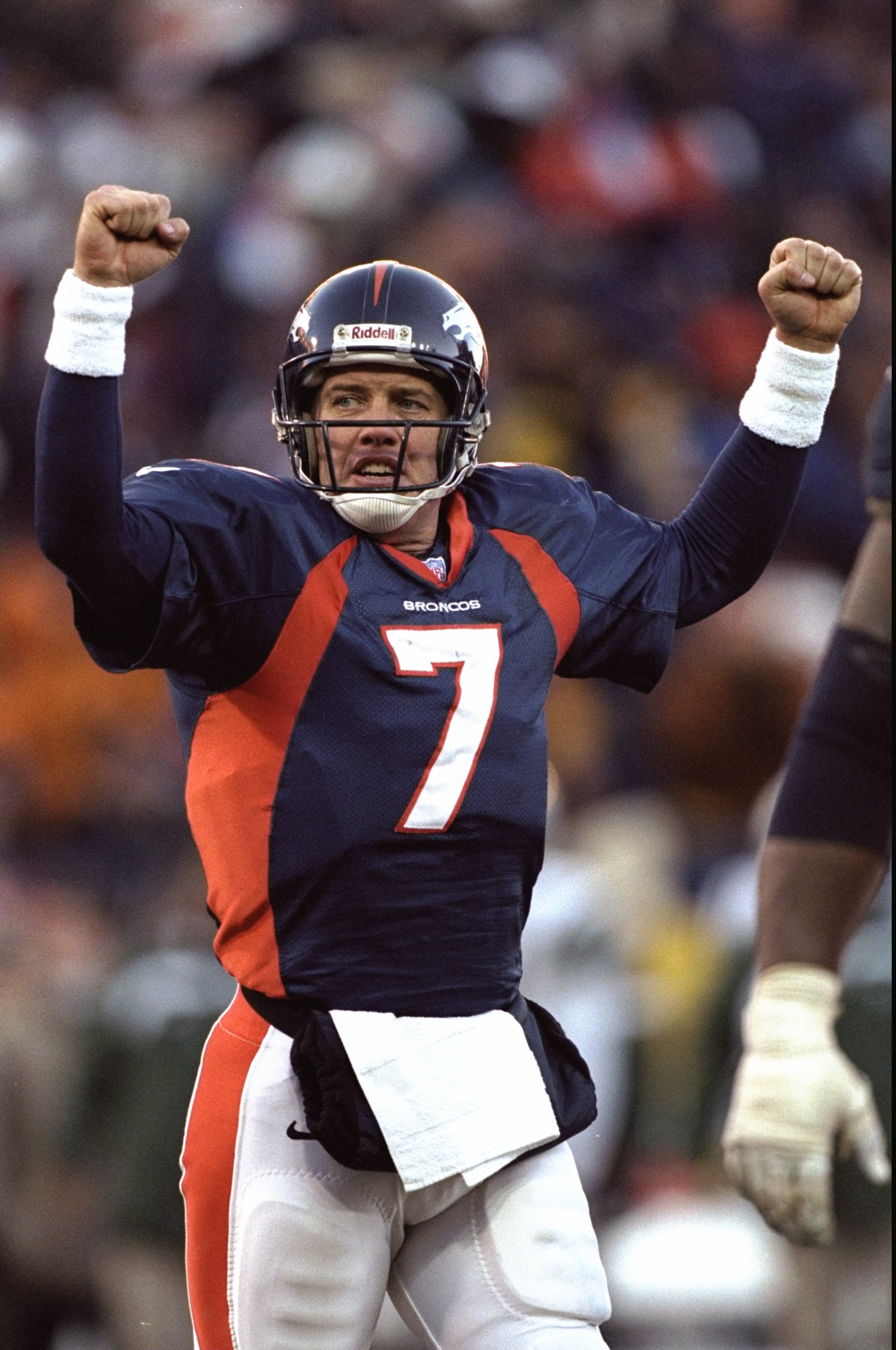 17 Jan 1999: John Elway #7 of the Denver Broncos celebrates during the AFC Championship Game against the New York Jets at Mile High Stadium in Denver, Colorado. The Broncos defeated the Jets 23-10. Mandatory Credit: Brian Bahr /Allsport 17 Jan 1999: John Elway #7 of the Denver Broncos celebrates during the AFC Championship Game against the New York Jets at Mile High Stadium in Denver, Colorado. The Broncos defeated the Jets 23-10. Mandatory Credit: Brian Bahr /Allsport
