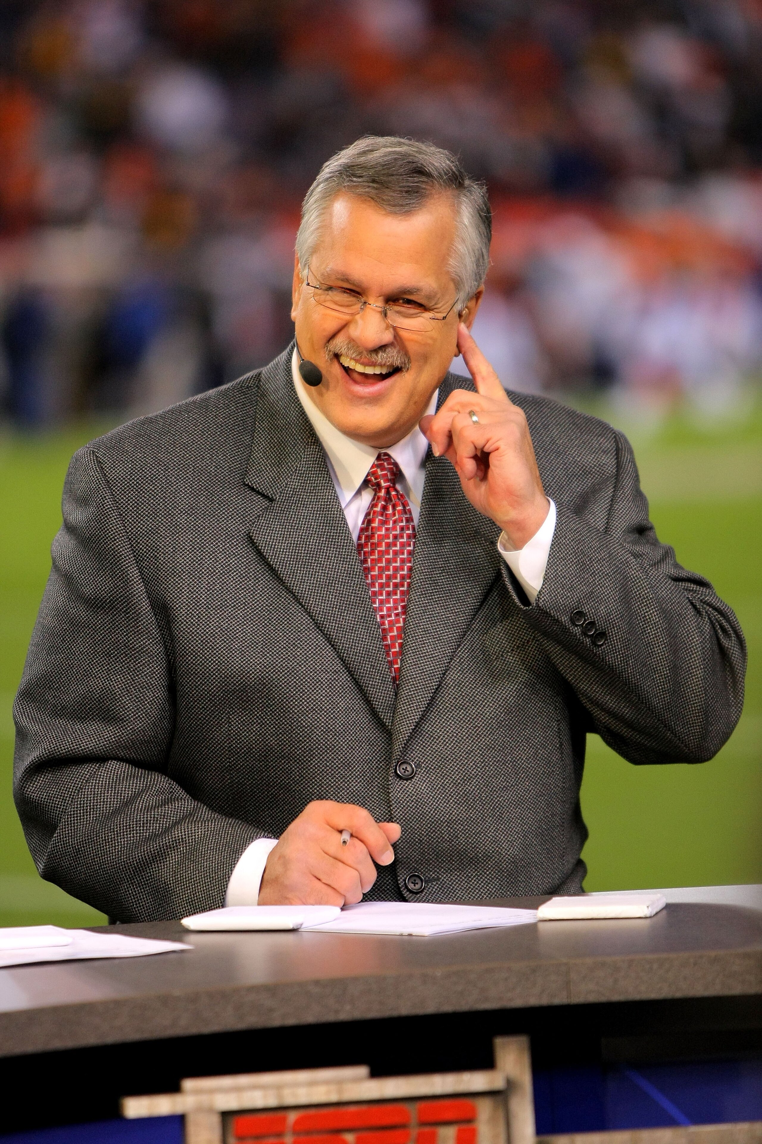 DENVER - NOVEMBER 09:  Matt Millen works on the set of the pregame show for ESPN's Monday Night Football as the Pittsburgh Steelers face the Denver Broncos during NFL action at Invesco Field at Mile High on November 9, 2009 in Denver, Colorado. The Steele
