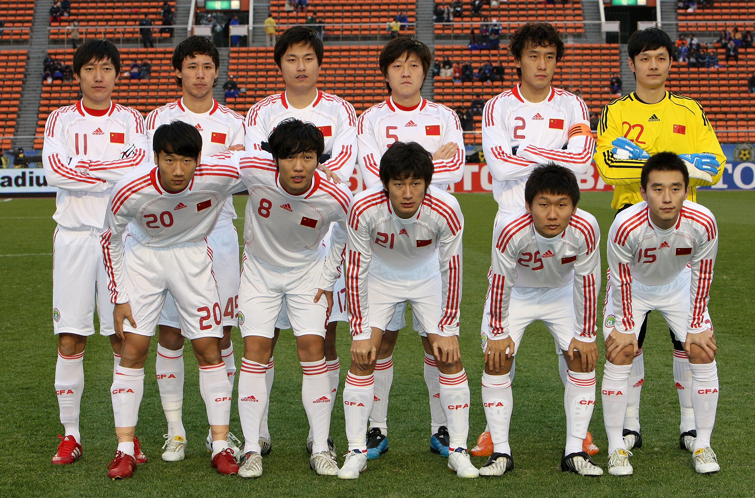 TOKYO - FEBRUARY 14:  Players of China pose for photographs prior to playing the East Asian Football Championship 2010 match between Hong Kong and China at the National Stadium on February 14, 2010 in Tokyo, Japan.  (Photo by Junko Kimura/Getty Images)