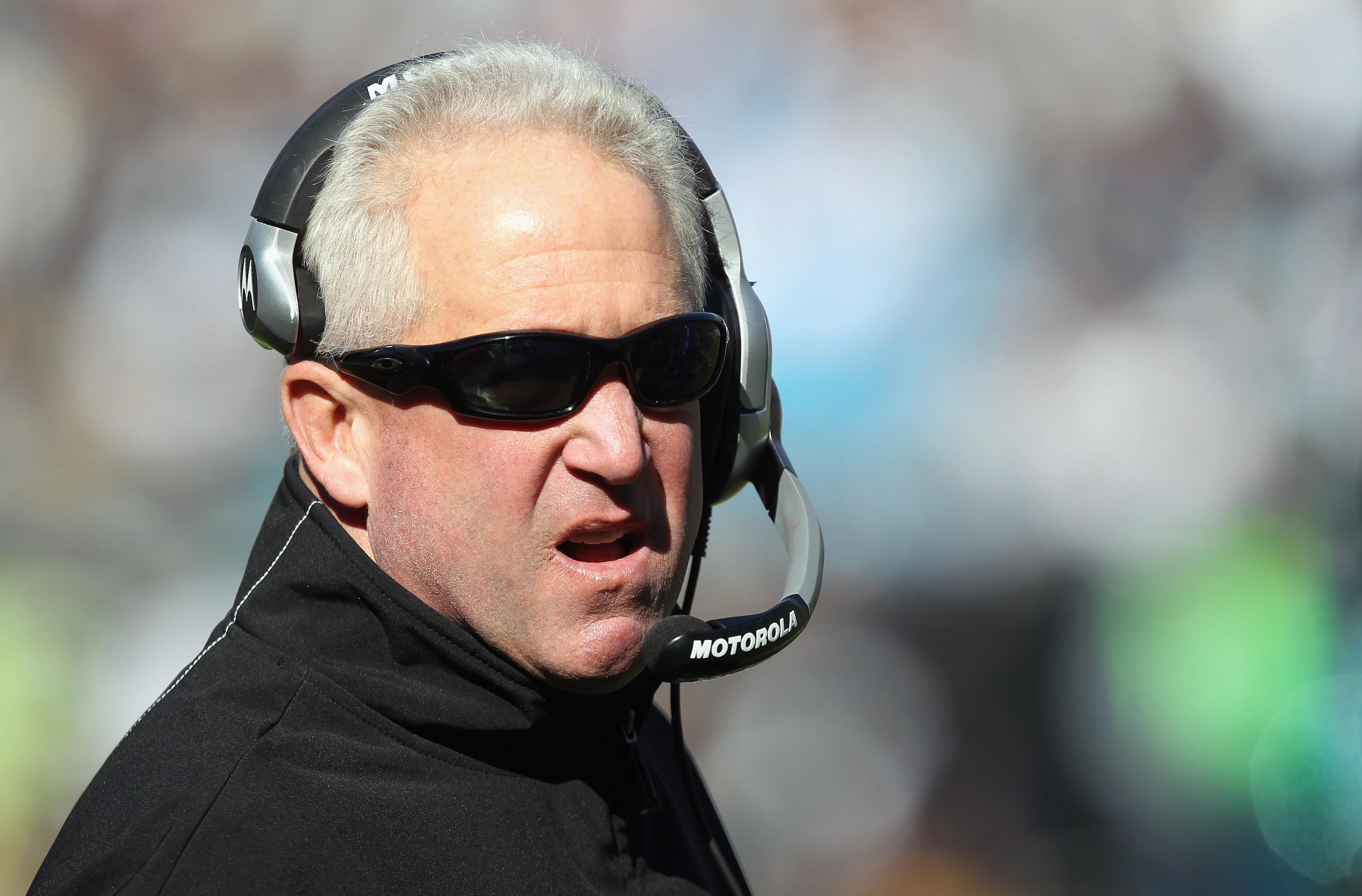 CHARLOTTE, NC - NOVEMBER 07:  Head coach John Fox of the Carolina Panthers reacts to a call during their game against the New Orleans Saints at Bank of America Stadium on November 7, 2010 in Charlotte, North Carolina.  (Photo by Streeter Lecka/Getty Image