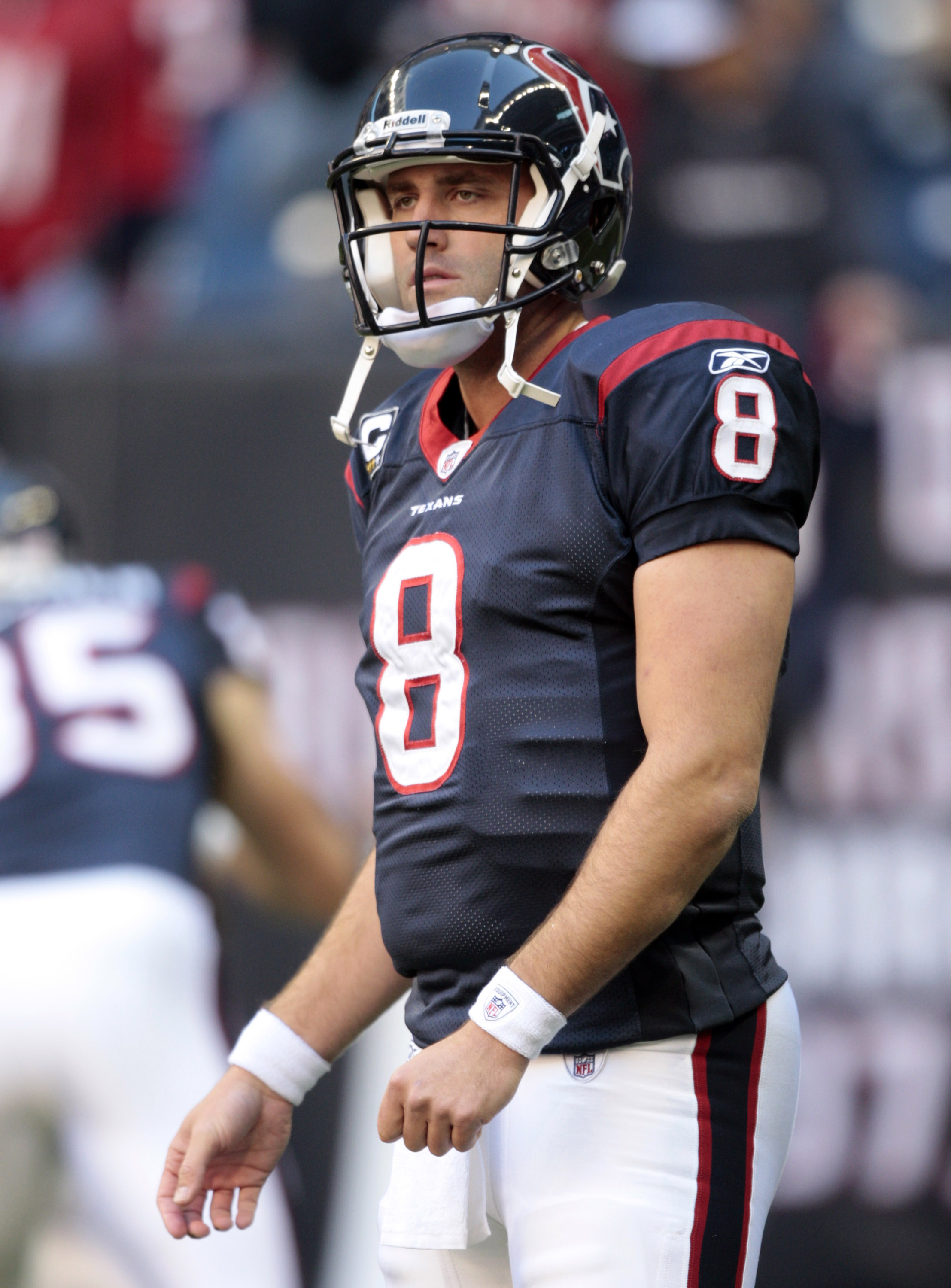 HOUSTON, TX - JANUARY 02: Quarterback Matt Schaub #8 of the Houston Texans during warm ups before playing Jacksonville Jaguars at Reliant Stadium on January 2, 2011 in Houston, Texas. (Photo by Bob Levey/Getty Images)