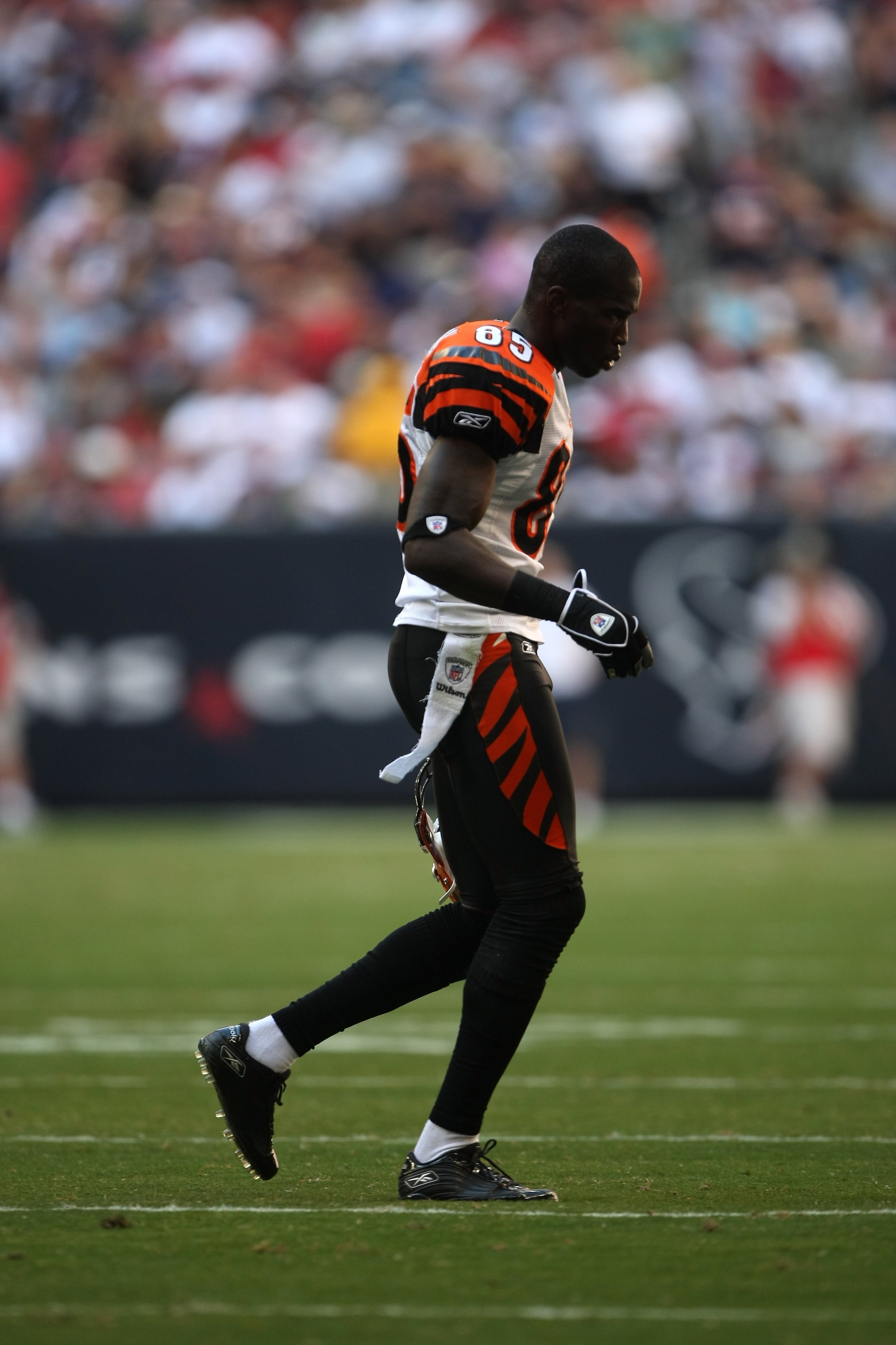 HOUSTON - OCTOBER 26: Wide receiver Chad Johnson #85 of the Cincinnati Bengals walks to the bench during the game against the Houston Texans on October 26, 2008 at Reliant Stadium in Houston, Texas. (Photo by Stephen Dunn/Getty Images) HOUSTON - OCTOBER 26: Wide receiver Chad Johnson #85 of the Cincinnati Bengals walks to the bench during the game against the Houston Texans on October 26, 2008 at Reliant Stadium in Houston, Texas. (Photo by Stephen Dunn/Getty Images)