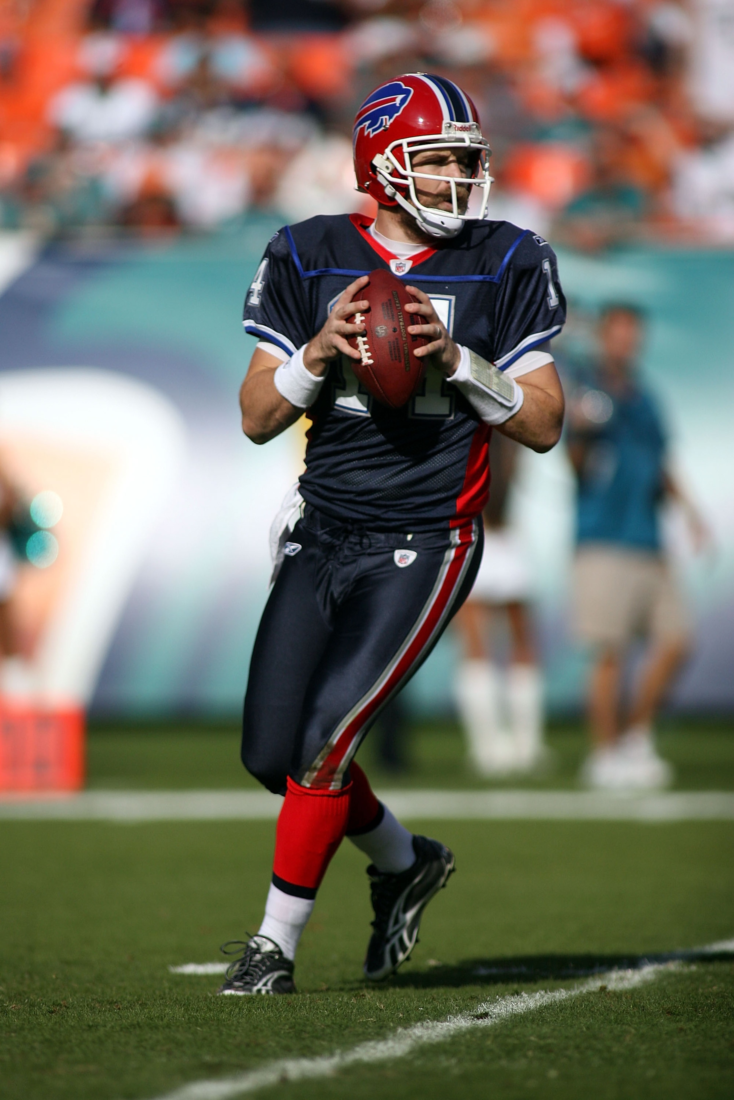 MIAMI - DECEMBER 19:  Quarterback Ryan Fitzpatrick #14 of the Buffalo Bills throws against the Miami Dolphins at Sun Life Stadium on December 19, 2010 in Miami, Florida.The Bills defeated the Dolphins 17-14.  (Photo by Marc Serota/Getty Images)