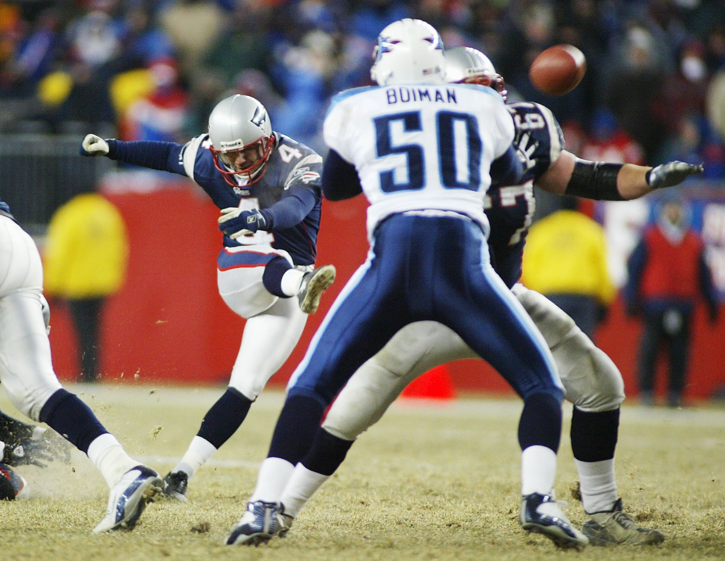 Tennessee Titans and Denver Broncos players join together in a Christmas  prayer on the 50 yard line following an NFL football game on December 25,  2004 at The Coliseum in Nashville, TN.