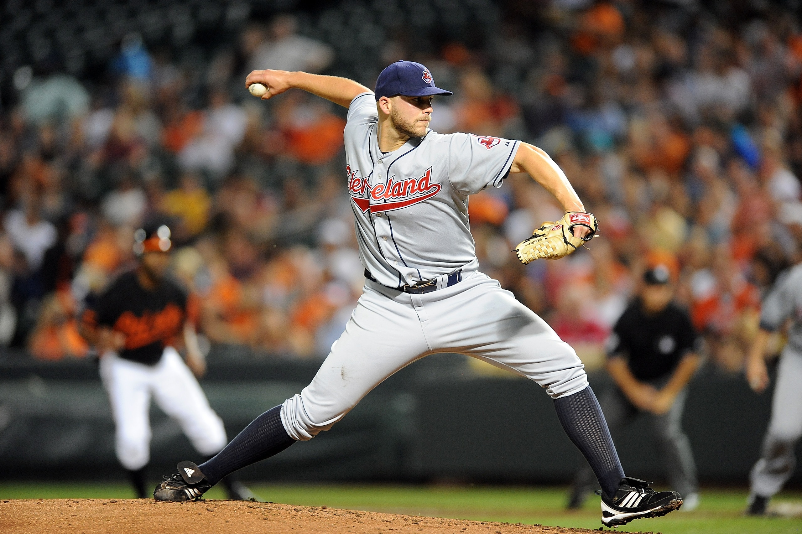 BALTIMORE - MAY 14:  Justin Masterson #63 of the Cleveland Indians pitches against the Baltimore Orioles at Camden Yards on May 14, 2010 in Baltimore, Maryland.  (Photo by Greg Fiume/Getty Images)