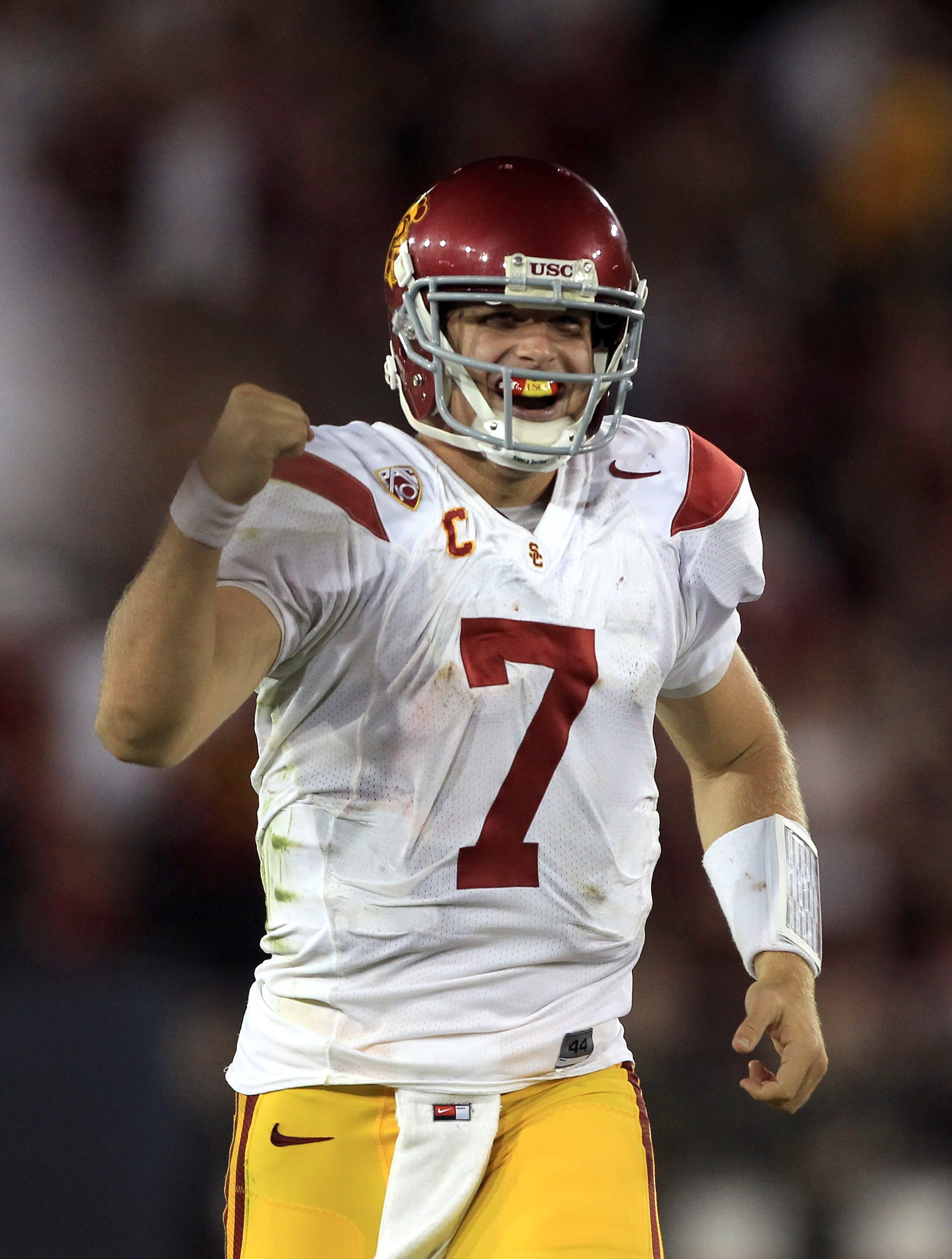 PALO ALTO, CA - OCTOBER 09: Matt Barkley #7 celebrates after Robert Woods #13 of the USC Trojans ran the ball in for a touchdown against the Stanford Cardinal at Stanford Stadium on October 9, 2010 in Palo Alto, California. (Photo by Ezra Shaw/Getty Ima PALO ALTO, CA - OCTOBER 09: Matt Barkley #7 celebrates after Robert Woods #13 of the USC Trojans ran the ball in for a touchdown against the Stanford Cardinal at Stanford Stadium on October 9, 2010 in Palo Alto, California. (Photo by Ezra Shaw/Getty Ima