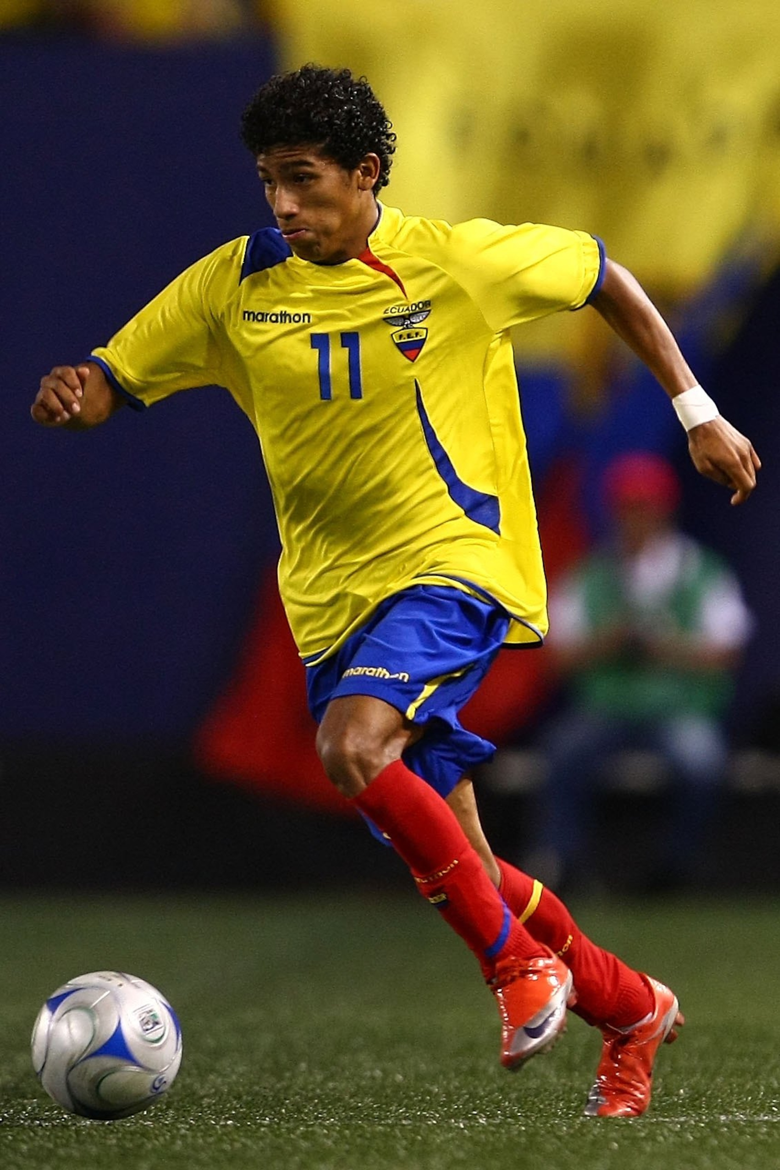 EAST RUTHERFORD, NJ - AUGUST 12:  Joao Rojas #11 of Ecuador looks to pass against Jamaica during their match at Giants Stadium on August 12, 2009 in East Rutherford, New Jersey.  (Photo by Chris McGrath/Getty Images)
