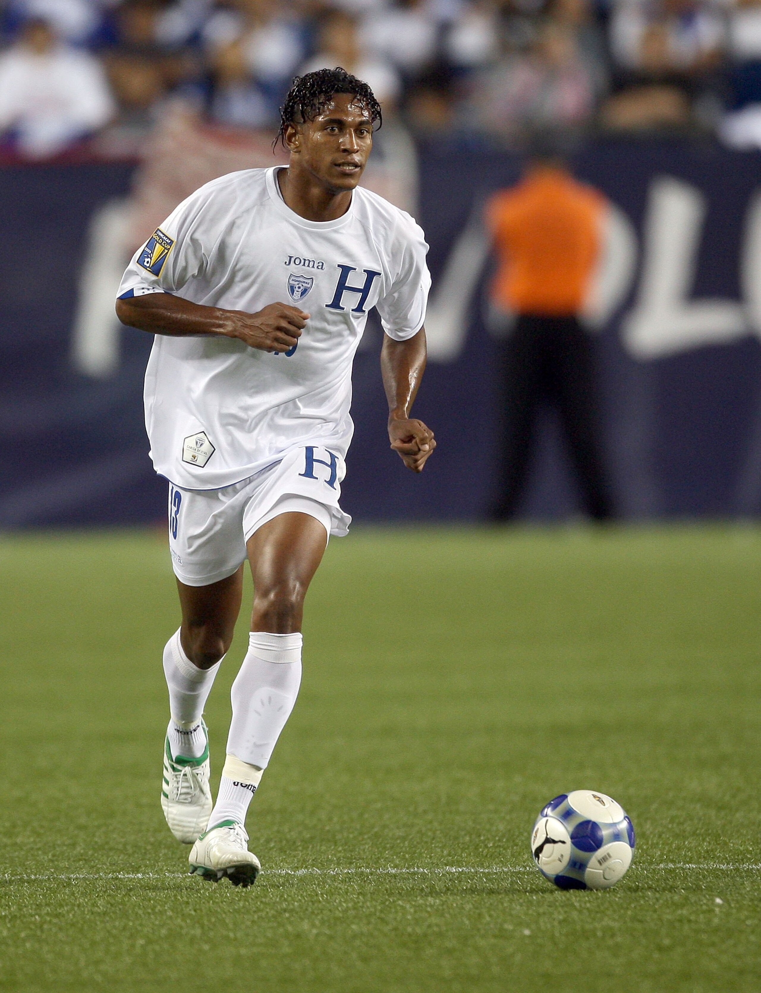 FOXBOROUGH, MA - JULY 11:  Carlo Costly #13 of Honduras competes against Grenada during 2009 CONCACAF Gold Cup competition at Gillette Stadium on July 11, 2009 in Foxborough, Massachusetts. (Photo by Jim Rogash/Getty Images)