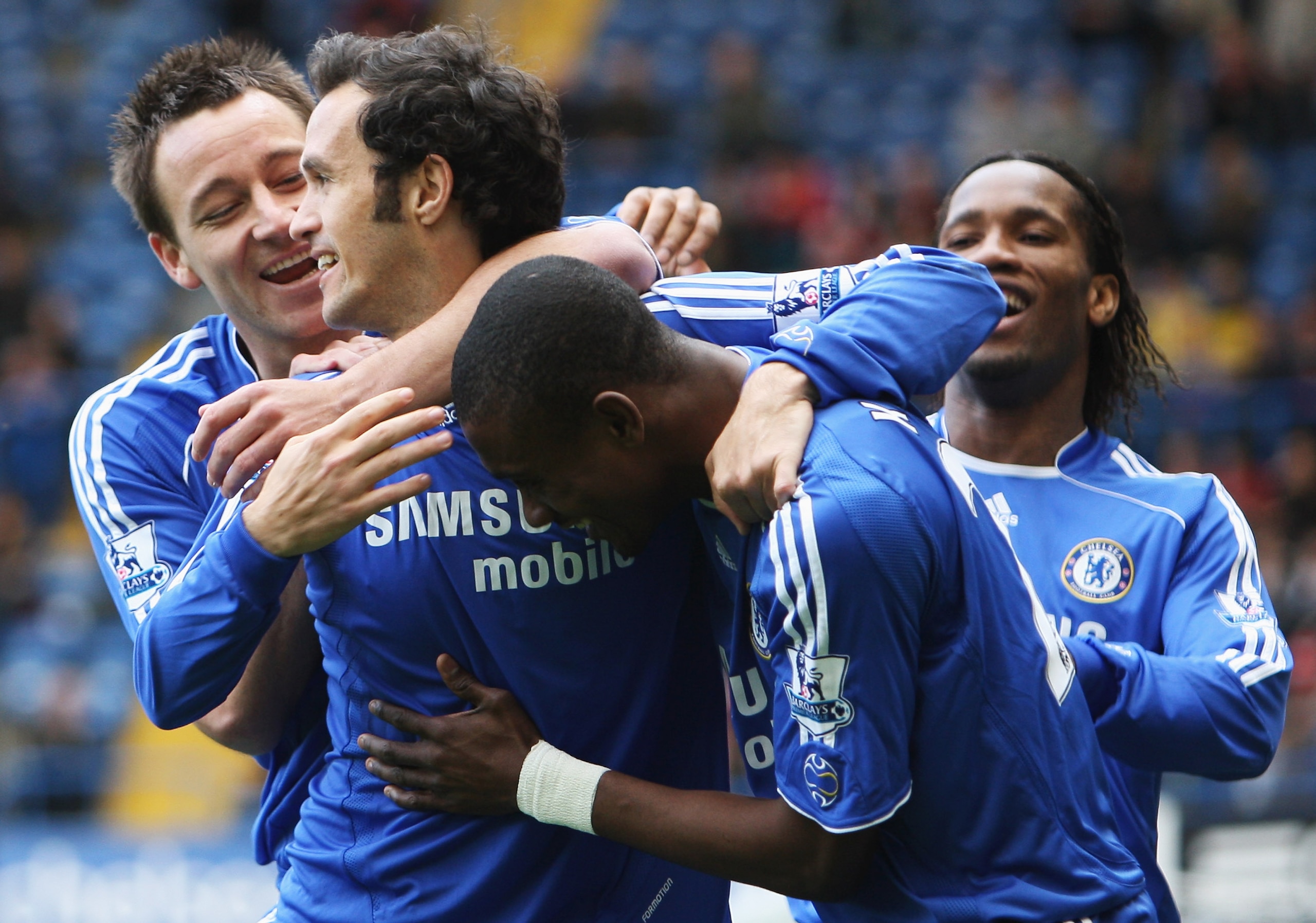 LONDON - MARCH 30:  Ricardo Carvalho of Chelsea (2L) celebrates with John Terry (L), Salomon Kalou (2R) and Didier Drogba (R) as he scores their first goal during the Barclays Premier League match between Chelsea and Middlesbrough at Stamford Bridge on Ma