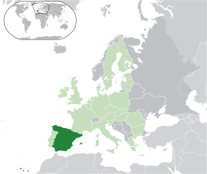 Spain in dark green