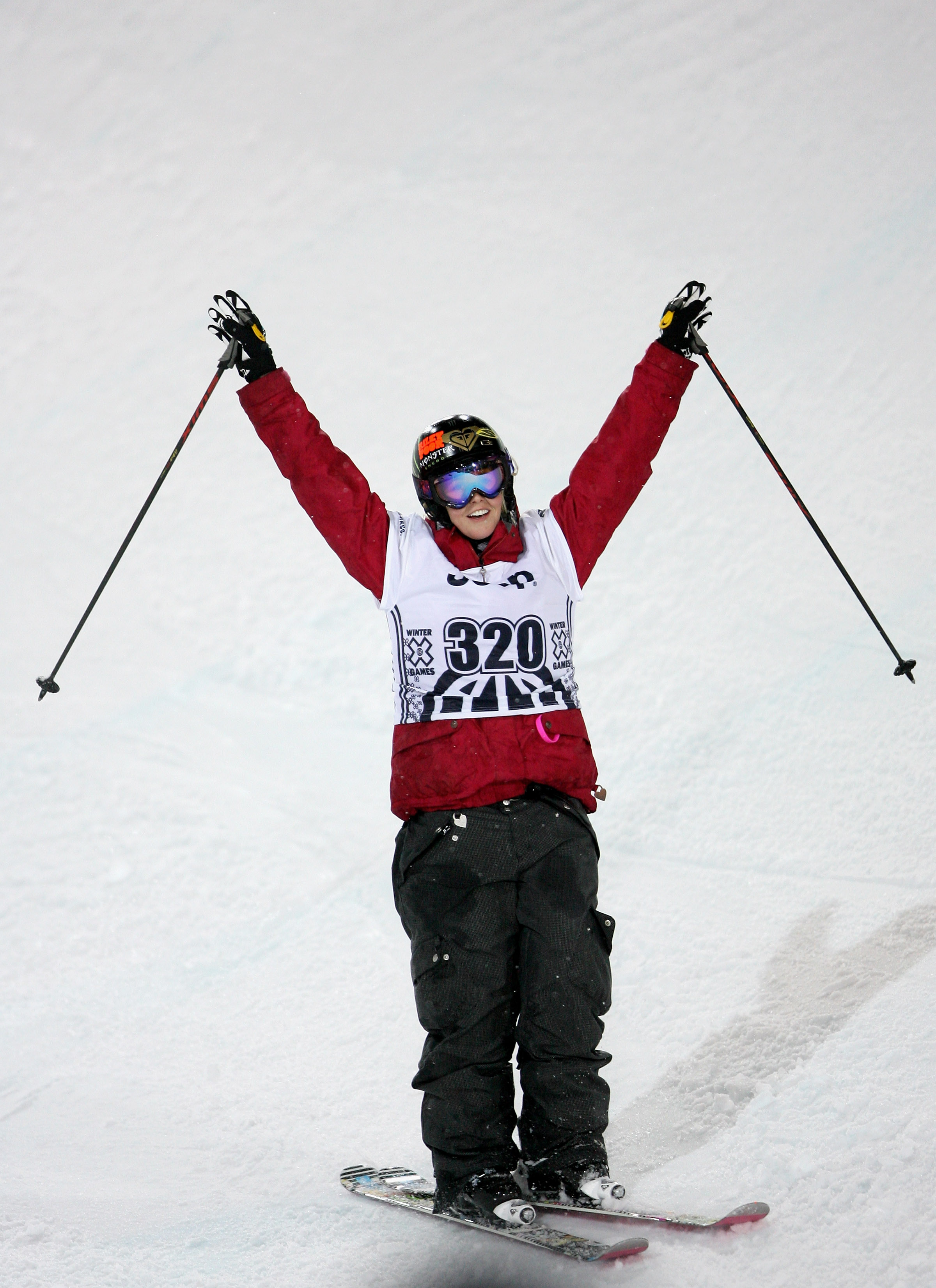 ASPEN, CO - JANUARY 23:  Sarah Burke of Whistler, Canada celebrates as she wins the gold medal in the Women's Skiing Superpipe at Winter X Games 13 on Buttermilk Mountain on January 23, 2009 in Aspen, Colorado.  (Photo by Doug Pensinger/Getty Images)