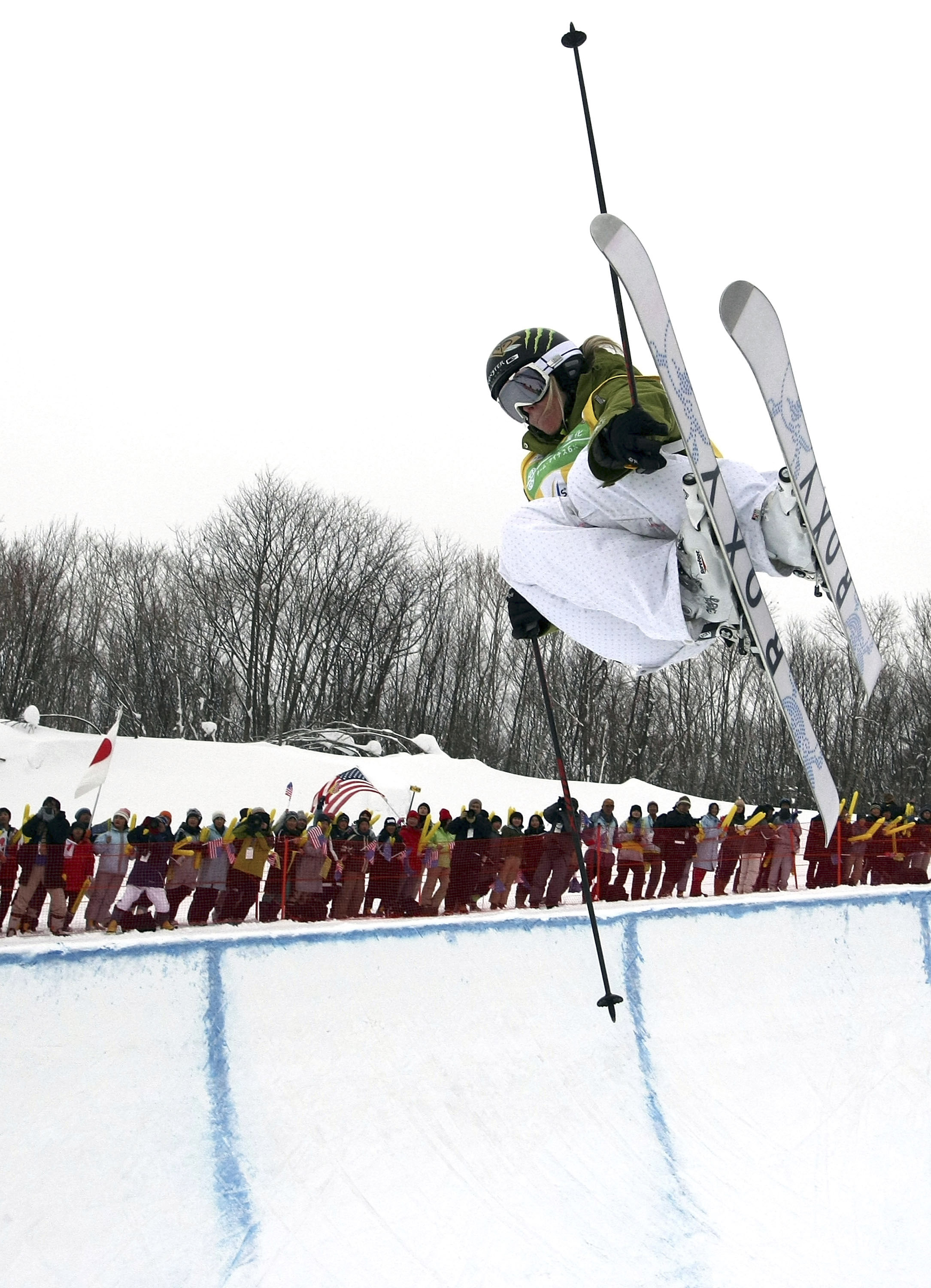 INAWASHIRO, JAPAN - FEBRUARY 15:  Sarah Burke of Canada competes during the Ladies' Halfpipe Final of 2008 Freestyle FIS World Cup in Inawashiro poses at Alts Bandai on February 15, 2008 in Inawashiro, Fukushima, Japan.  (Photo by Junko Kimura/Getty Image