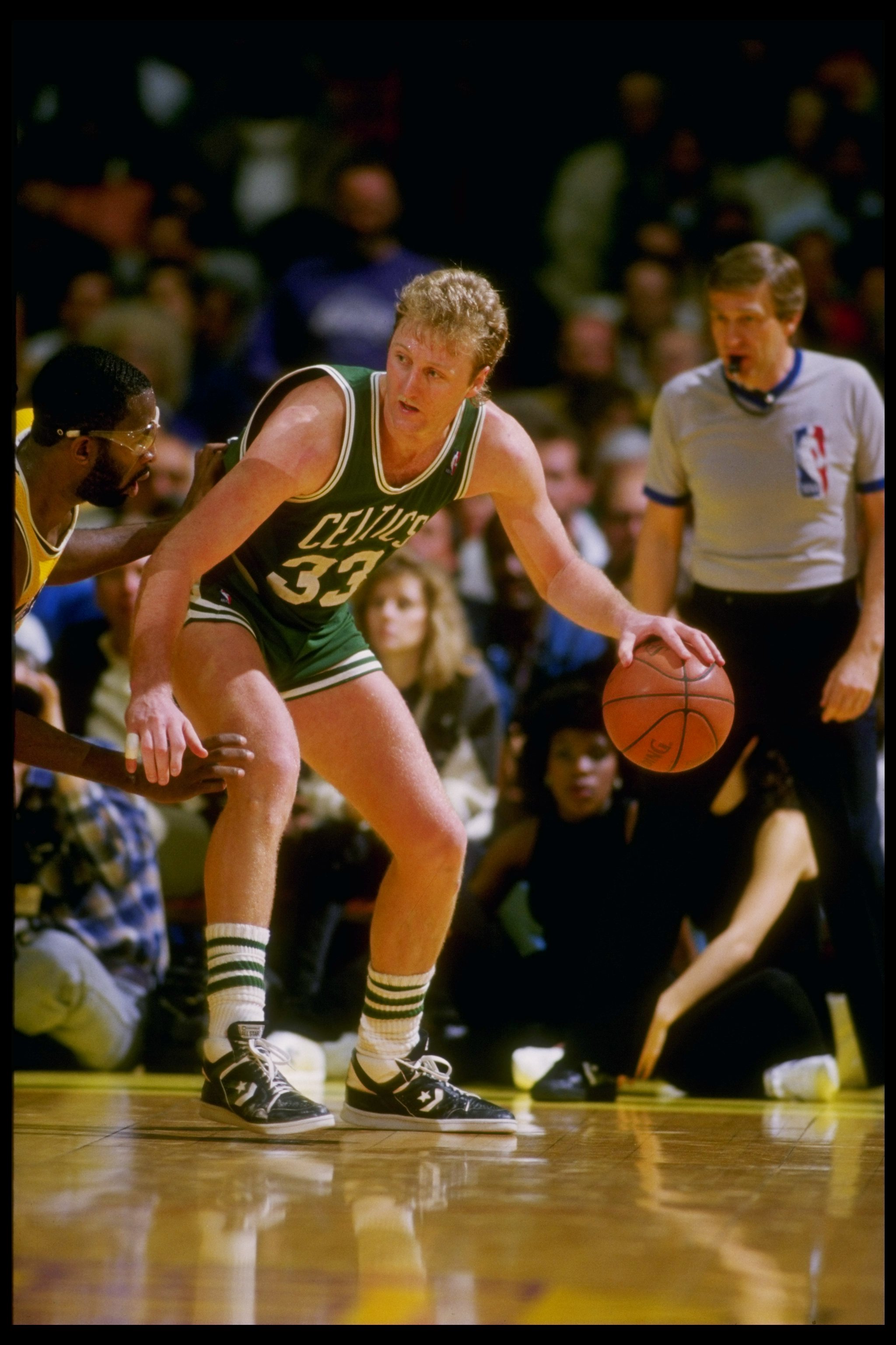 1988:  Forward Larry Bird of the Boston Celtics in action versus the Los Angeles Lakers at the Forum in Inglewood, California. Mandatory Credit: Rick Stewart  /Allsport