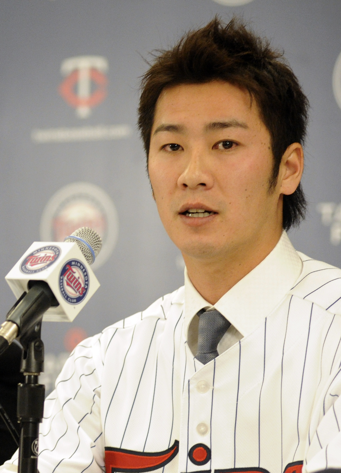 MINNEAPOLIS, MN - DECEMBER 18: Tsuyoshi Nishioka # of the Minnesota Twins speaks to members of the media during a press conference on December 18, 2010 at Target Field in Minneapolis, Minnesota. (Photo by Hannah Foslien/Getty Images)
