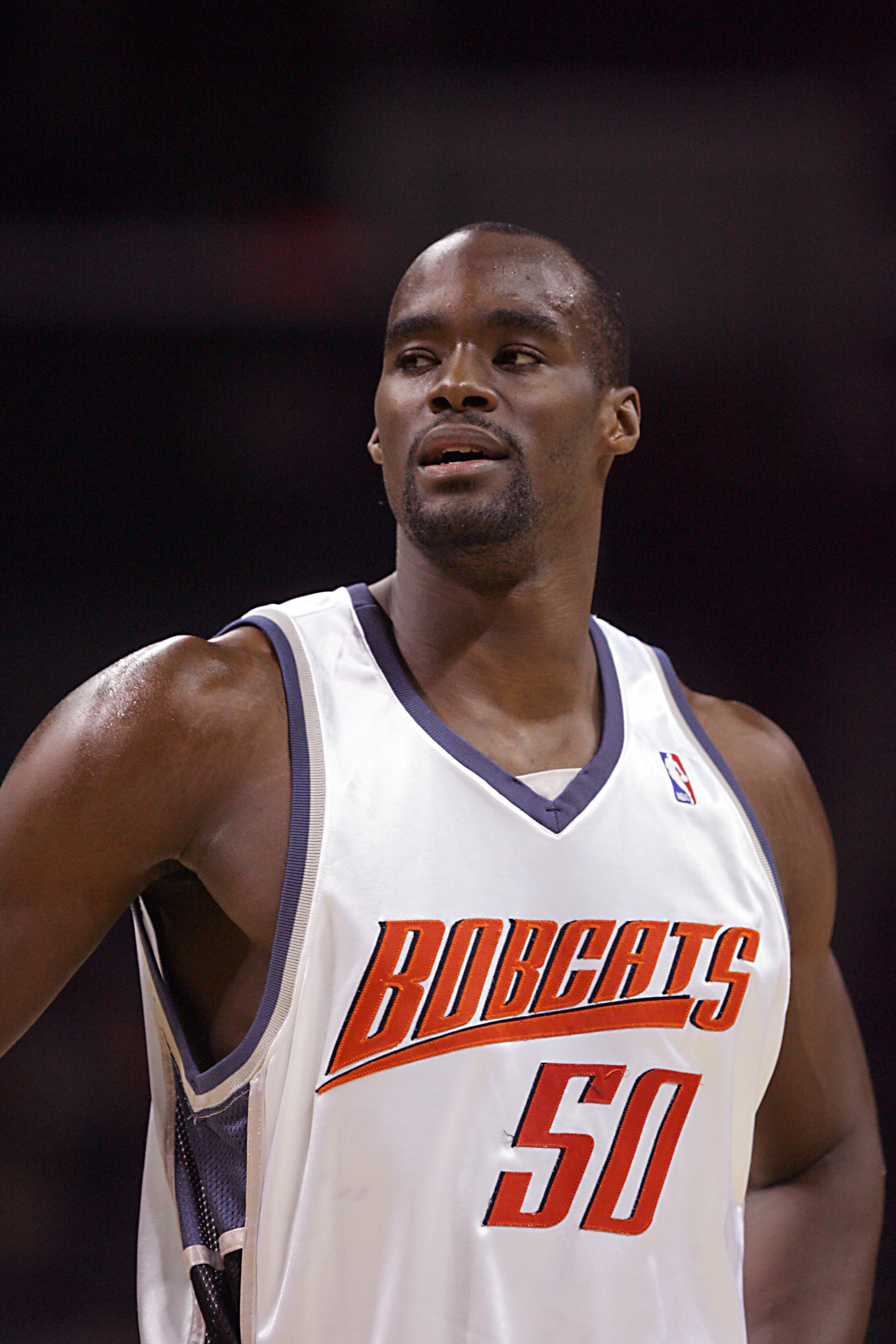CHARLOTTE, NC - DECEMBER 21:  Emeka Okafor #50 of the Charlotte Bobcats looks on during the NBA game against the New York Knicks at Charlotte Bobcats Arena on December 21, 2007 in Charlotte, North Carolina.  The Bobcats won 105-95.  NOTE TO USER: User exp