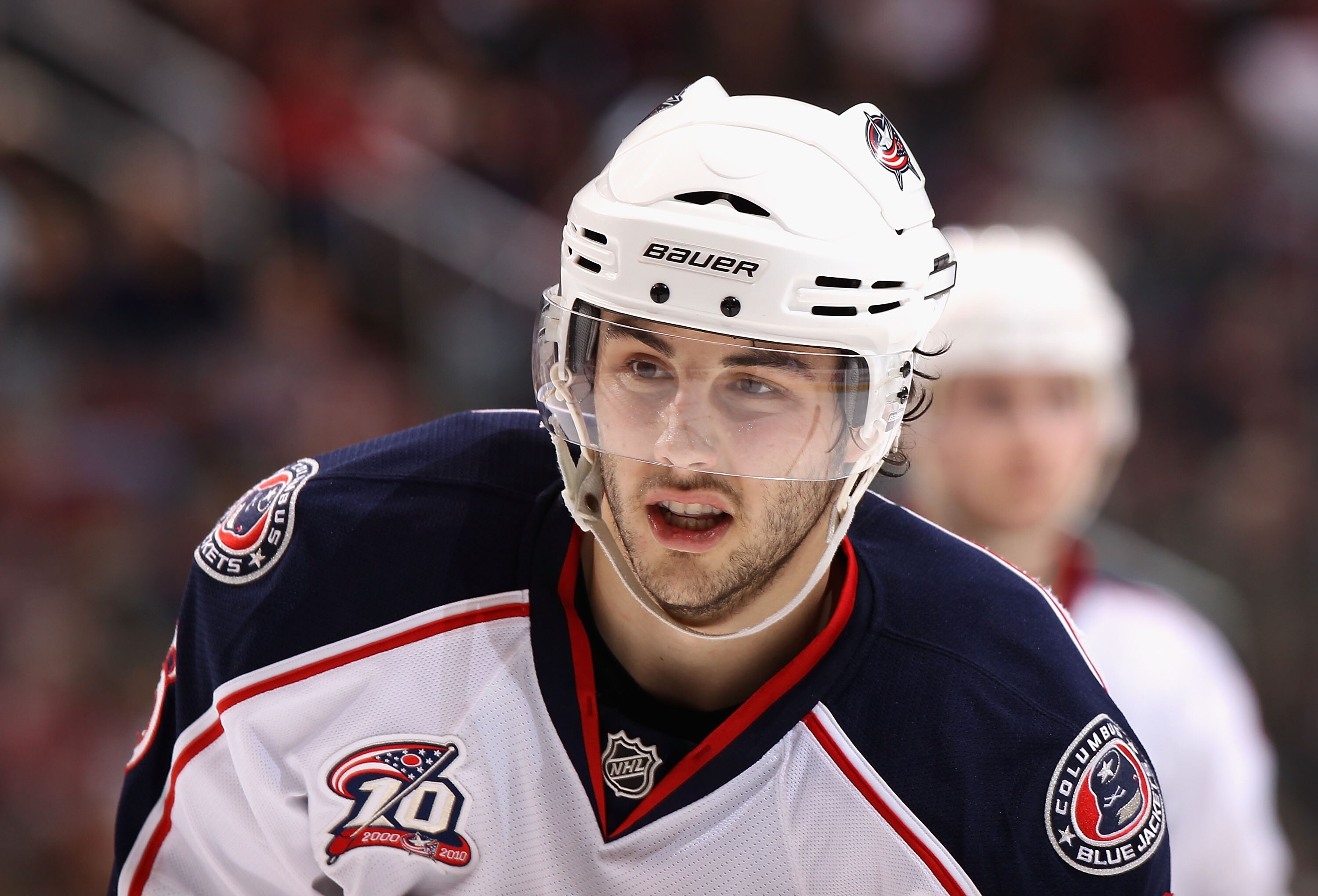GLENDALE, AZ - JANUARY 04:  Derick Brassard #16 of the Columbus Blue Jackets during the NHL game against the Phoenix Coyotes at Jobing.com Arena on January 4, 2011 in Glendale, Arizona.  The Coyotes defeated the Blue Jackets 4-2.  (Photo by Christian Pete