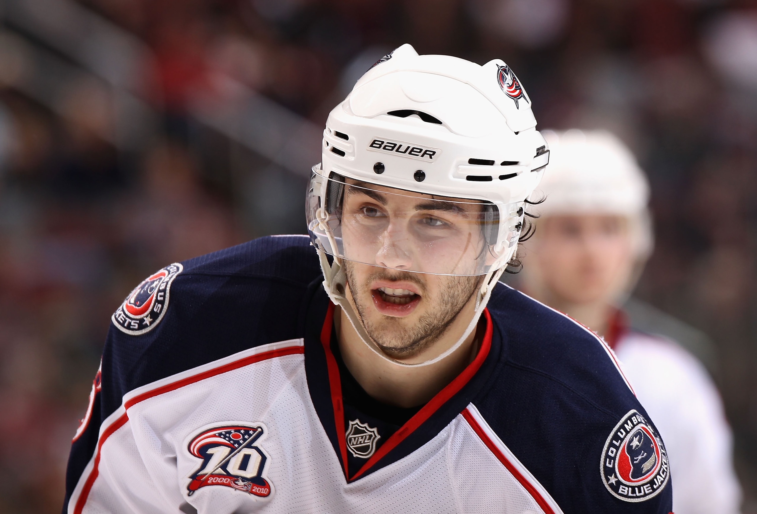 GLENDALE, AZ - JANUARY 04:  Derick Brassard #16 of the Columbus Blue Jackets during the NHL game against the Phoenix Coyotes at Jobing.com Arena on January 4, 2011 in Glendale, Arizona.  The Coyotes defeated the Blue Jackets 4-2.  (Photo by Christian Pete