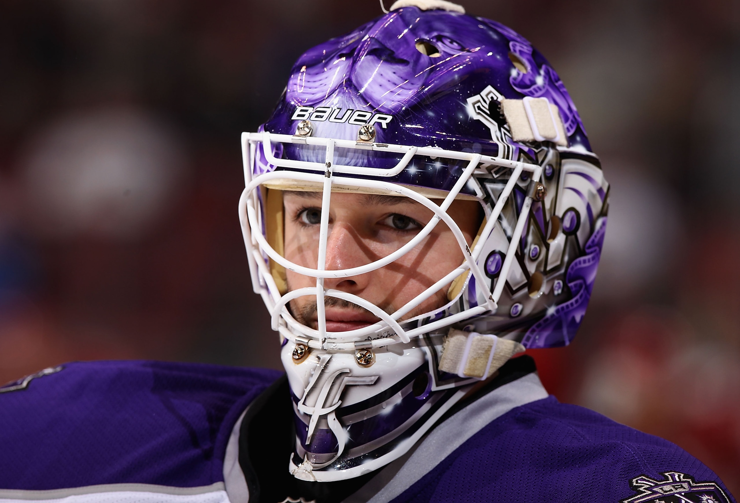 GLENDALE, AZ - DECEMBER 29:  Goaltender Jonathan Bernier #45 of the Los Angeles Kings before the NHL game against the Phoenix Coyotes at Jobing.com Arena on December 29, 2010 in Glendale, Arizona.  The Coyotes defeated the Kings 6-3.  (Photo by Christian 