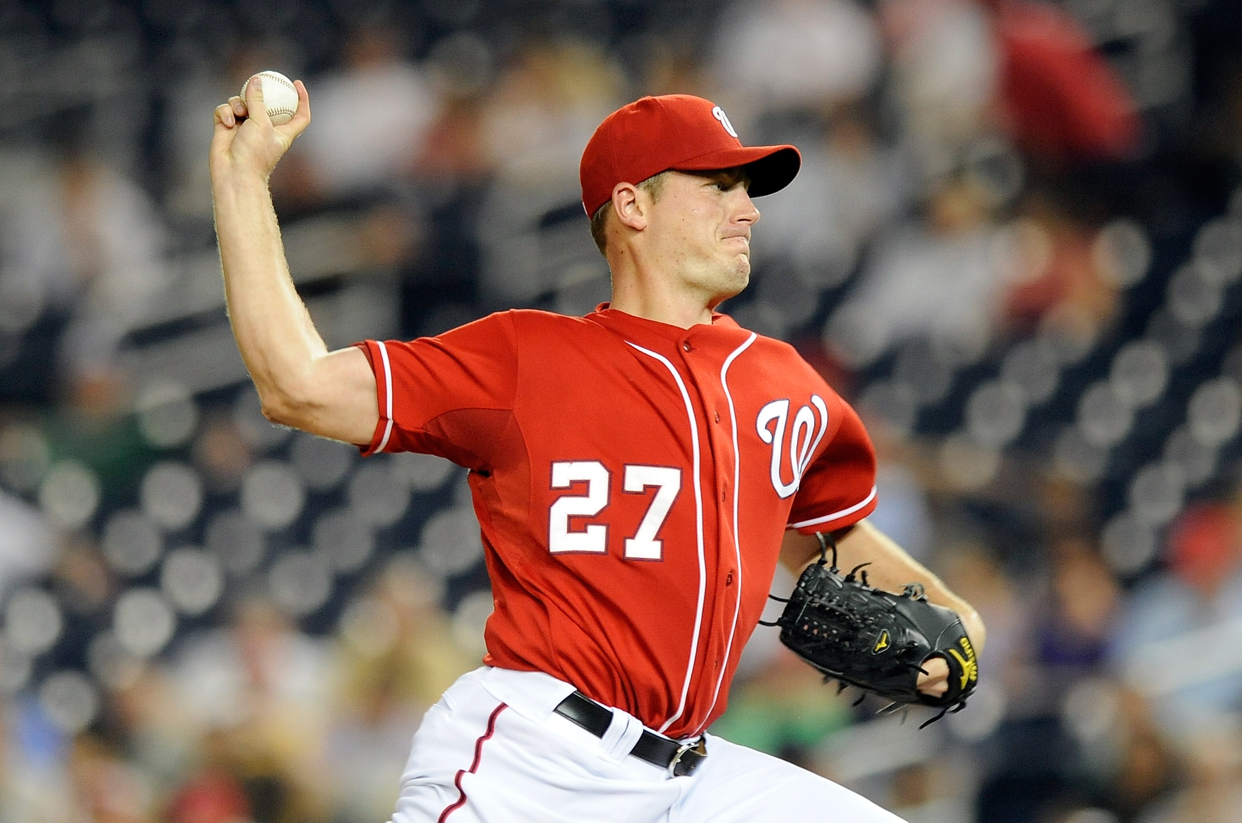 WASHINGTON - SEPTEMBER 24:  Jordan Zimmermann #27 of the Washington Nationals pitches against the Atlanta Braves at Nationals Park on September 24, 2010 in Washington, DC.  (Photo by Greg Fiume/Getty Images)