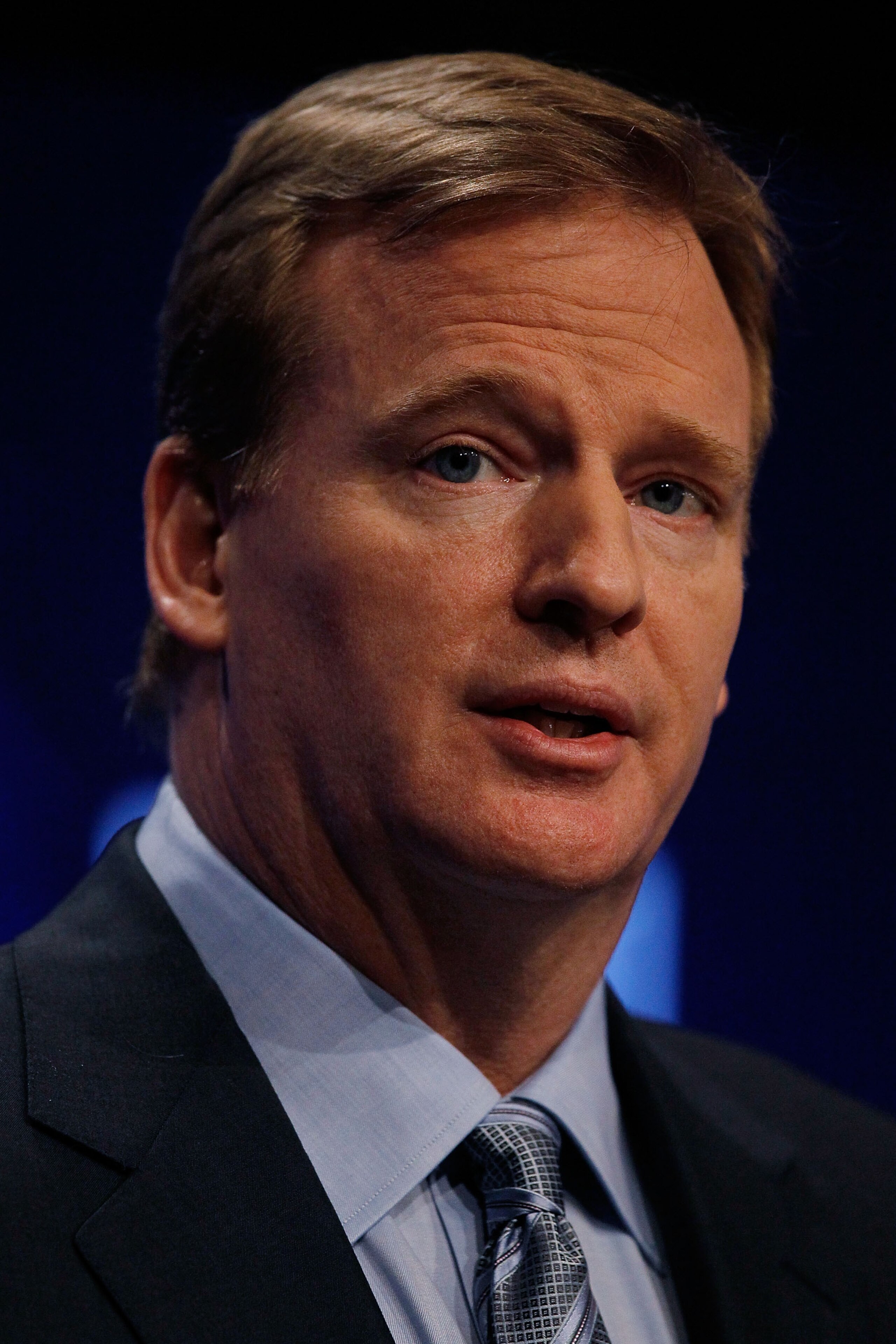 FORT LAUDERDALE, FL - FEBRUARY 05:  Commissioner of the NFL Roger Goodell speaks to members of the media during the NFL Commissioner Press Conference held at the Greater Ft. Lauderdale/Broward County Convention Center as part of media week for Super Bowl