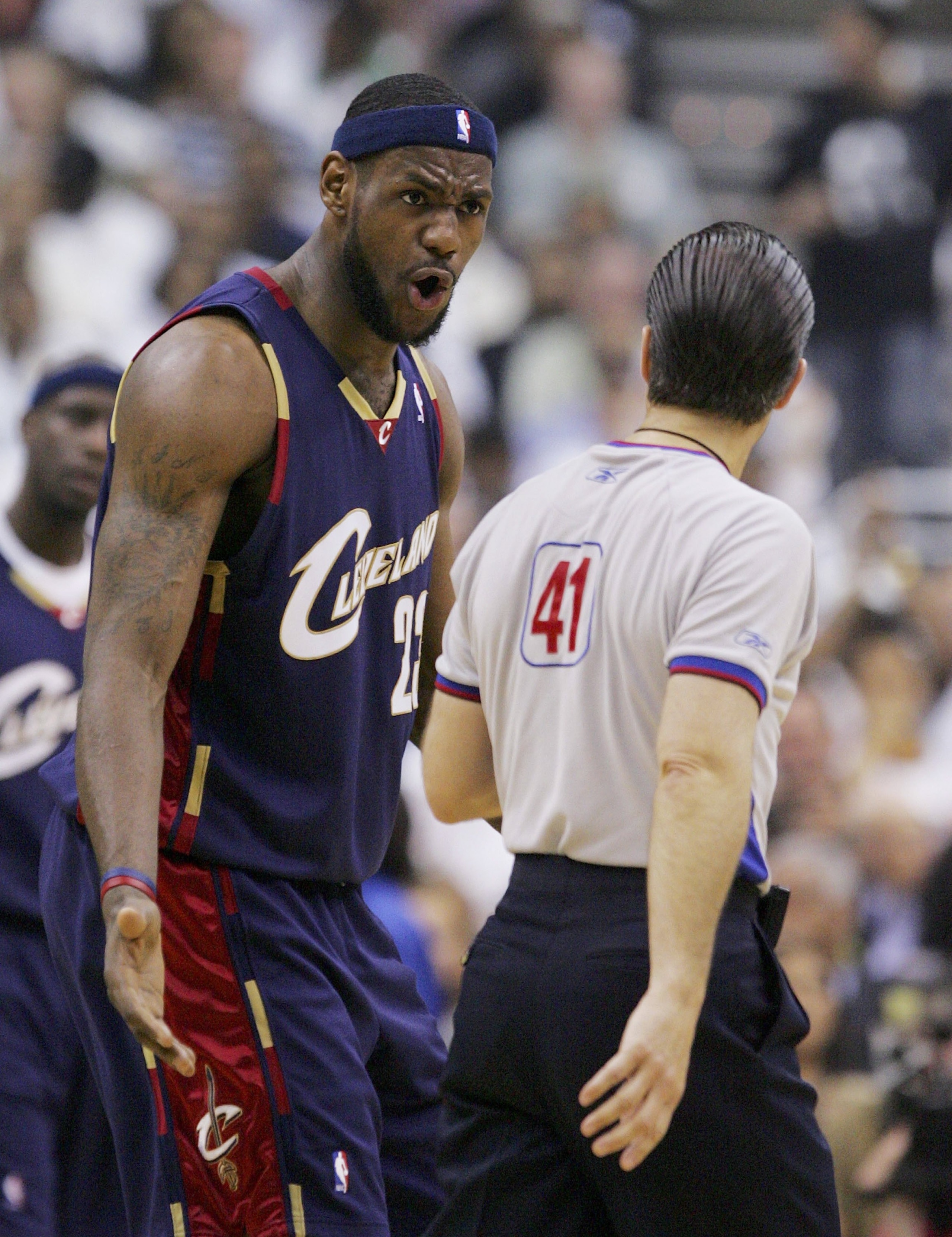 WASHINGTON - MAY 05: LeBron James #23 of the Cleveland Cavaliers argues a call with the referee Ken Mauer #41 in game six of the Eastern Conference Quarterfinals against the Washington Wizards during the 2006 NBA Playoffs on May 5, 2006 at the Verizon Ce WASHINGTON - MAY 05: LeBron James #23 of the Cleveland Cavaliers argues a call with the referee Ken Mauer #41 in game six of the Eastern Conference Quarterfinals against the Washington Wizards during the 2006 NBA Playoffs on May 5, 2006 at the Verizon Ce