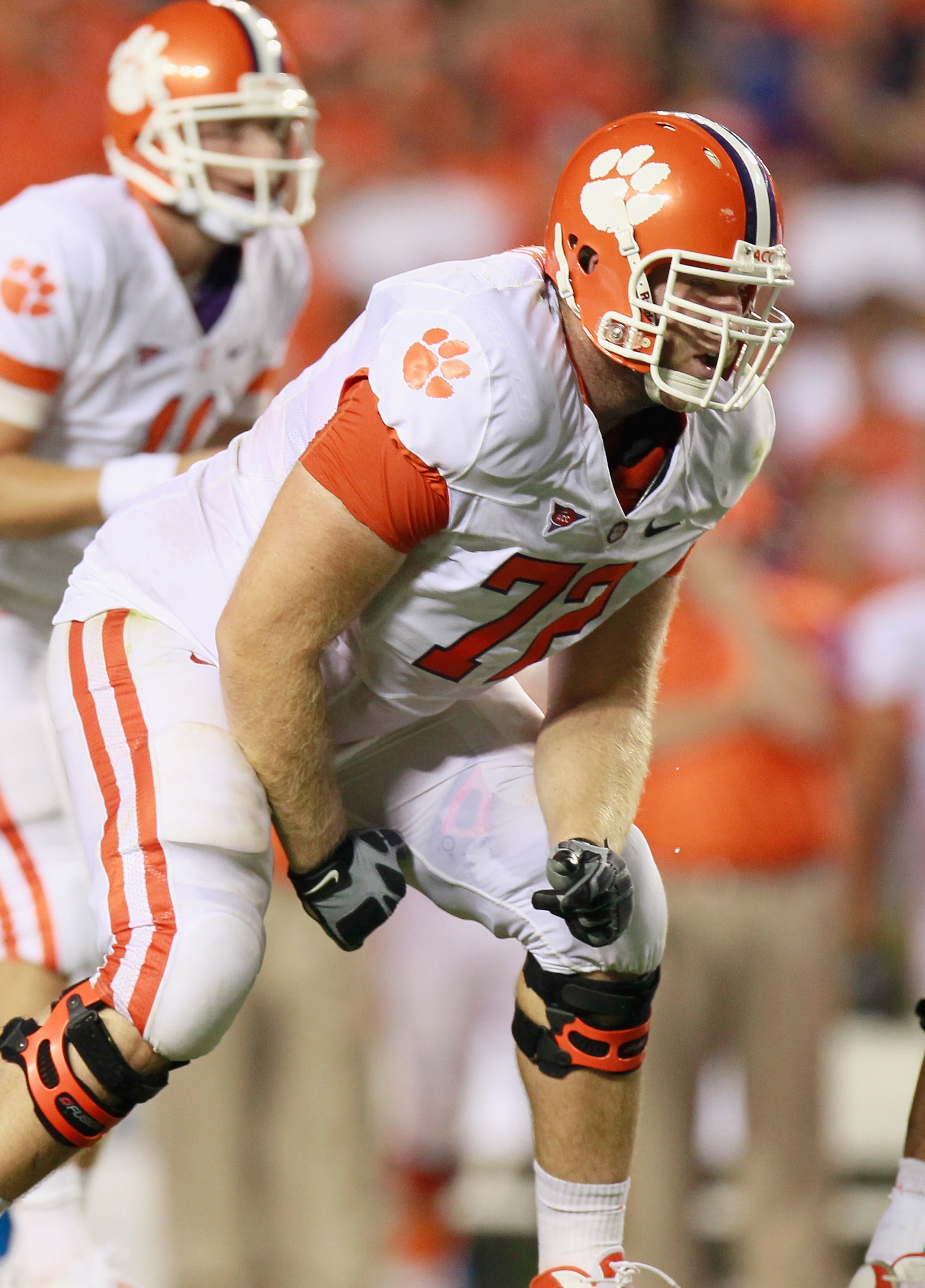 AUBURN, AL - SEPTEMBER 18: Landon Walker #72 of the Clemson Tigers against the Auburn Tigers at Jordan-Hare Stadium on September 18, 2010 in Auburn, Alabama. (Photo by Kevin C. Cox/Getty Images) AUBURN, AL - SEPTEMBER 18: Landon Walker #72 of the Clemson Tigers against the Auburn Tigers at Jordan-Hare Stadium on September 18, 2010 in Auburn, Alabama. (Photo by Kevin C. Cox/Getty Images)