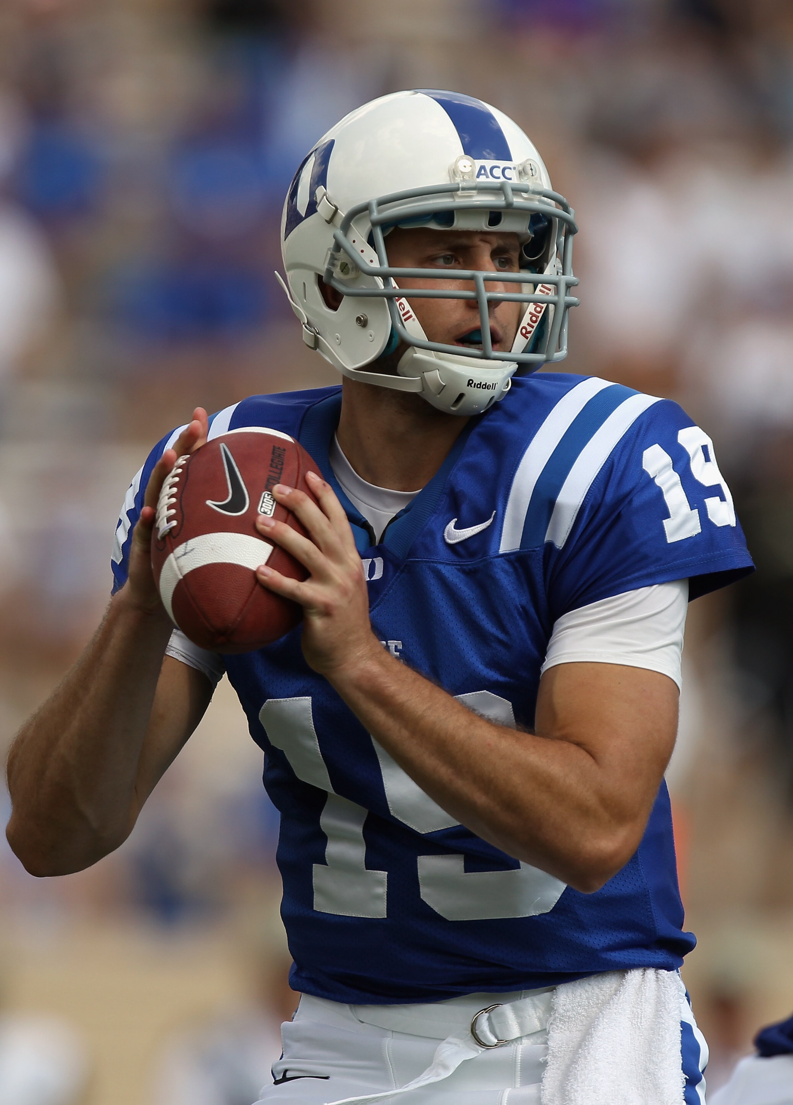 DURHAM, NC - SEPTEMBER 25: Sean Renfree #19 of the Duke Blue Devils drops back to throw a pass against the Army Black Knights during their game at Wallace Wade Stadium on September 25, 2010 in Durham, North Carolina. (Photo by Streeter Lecka/Getty Image DURHAM, NC - SEPTEMBER 25: Sean Renfree #19 of the Duke Blue Devils drops back to throw a pass against the Army Black Knights during their game at Wallace Wade Stadium on September 25, 2010 in Durham, North Carolina. (Photo by Streeter Lecka/Getty Image