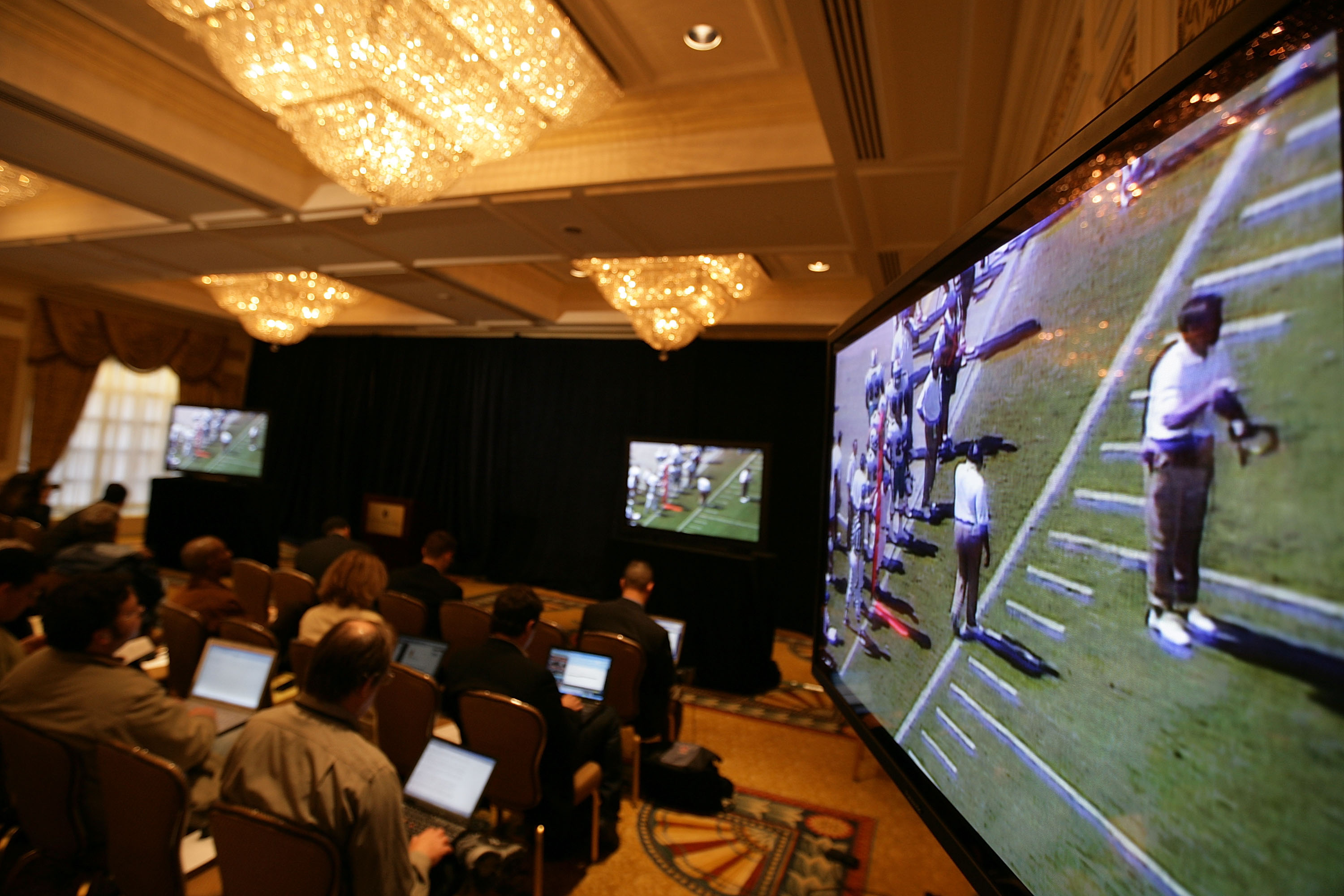 NEW YORK - MAY 13: Videotapes taken by former New England Patriots video operator Matthew Walsh are shown to the media on May 13, 2008 at the Intercontinental Hotel in New York City. Walsh was there to discuss videotaping practices used by the Patriots in