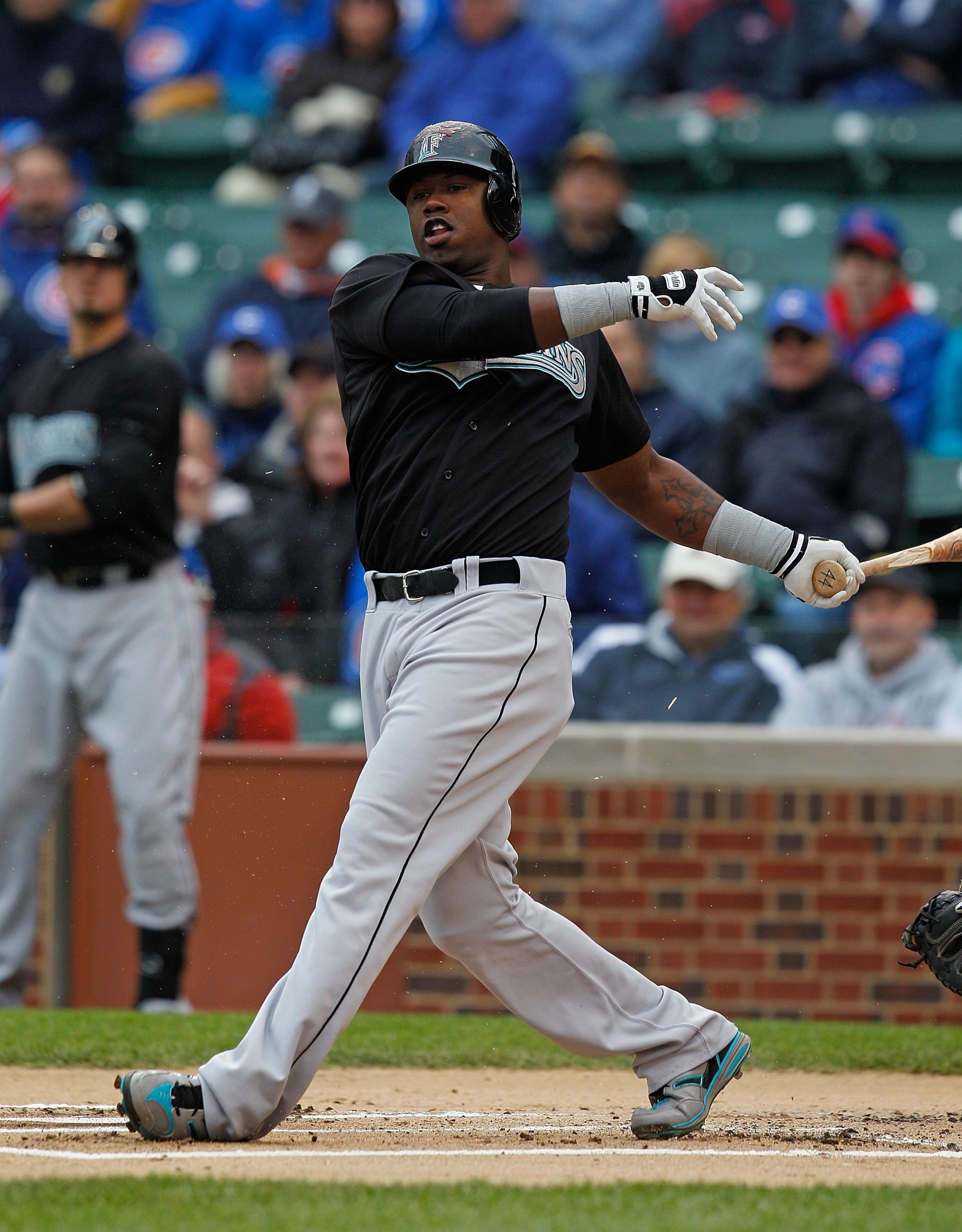 CHICAGO - MAY 12: Hanley Ramirez #2 of the Florida Marlins takes a swing against the Chicago Cubs at Wrigley Field on May 12, 2010 in Chicago, Illinois. The Cubs defeated the Marlins 4-3. (Photo by Jonathan Daniel/Getty Images)