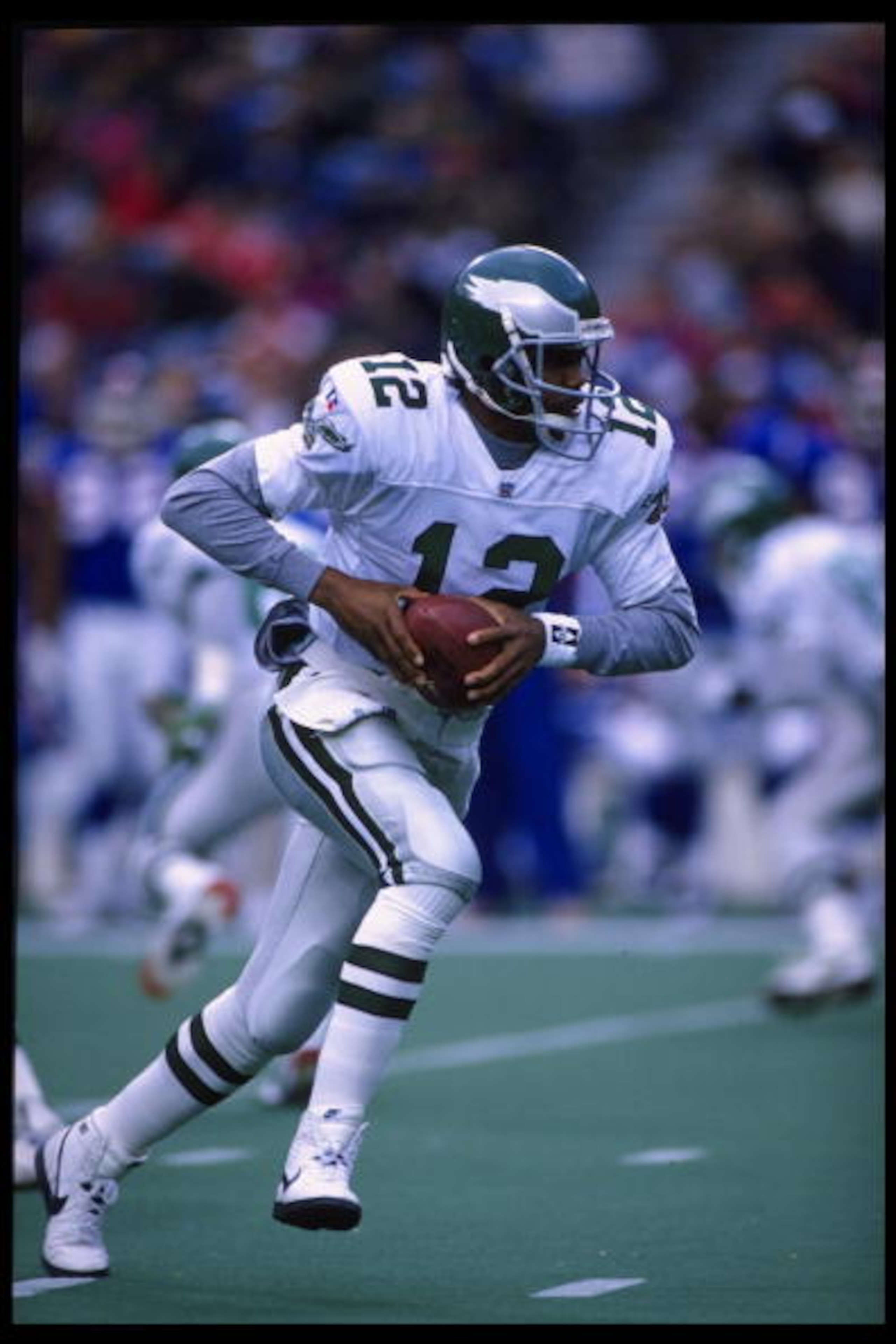 19 Nov 1995: Quarterback Randall Cunningham #12 of the Philadelphia Eagles drops back for center during the Eagles 28-19 victory over the New York Giants at Veterans Stadium in Philadelphia, Pennsylvania. Mandatory Credit: Ken White/Allsport 19 Nov 1995: Quarterback Randall Cunningham #12 of the Philadelphia Eagles drops back for center during the Eagles 28-19 victory over the New York Giants at Veterans Stadium in Philadelphia, Pennsylvania. Mandatory Credit: Ken White/Allsport