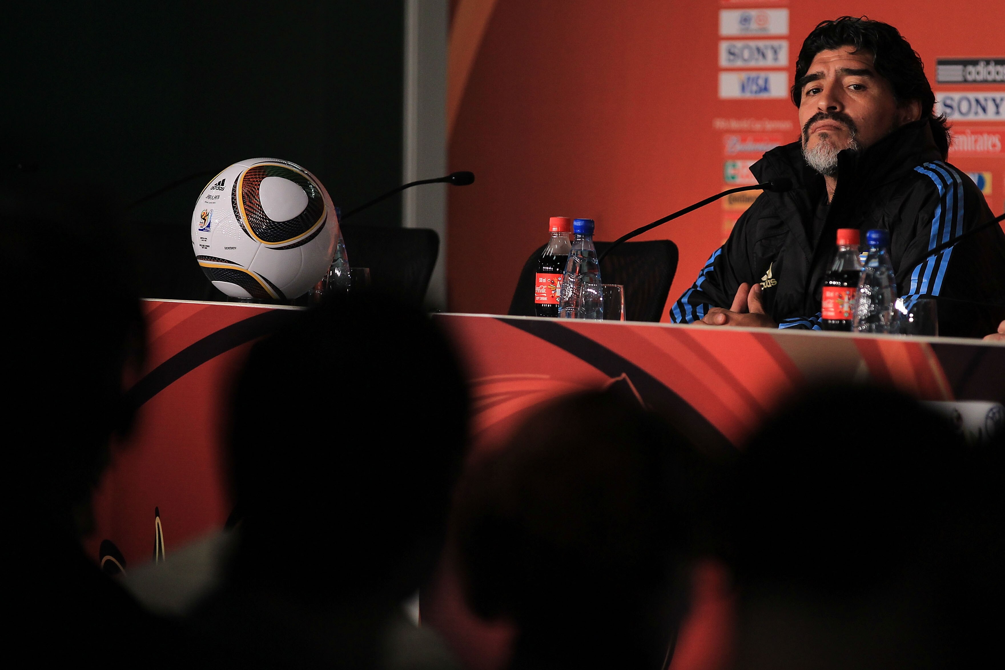 CAPE TOWN, SOUTH AFRICA - JULY 02:  Argentina's head coach Diego Maradona speaks to the media during a press conference at Green Point Arena on July 2, 2010 in Cape Town, South Africa.  (Photo by Chris McGrath/Getty Images)