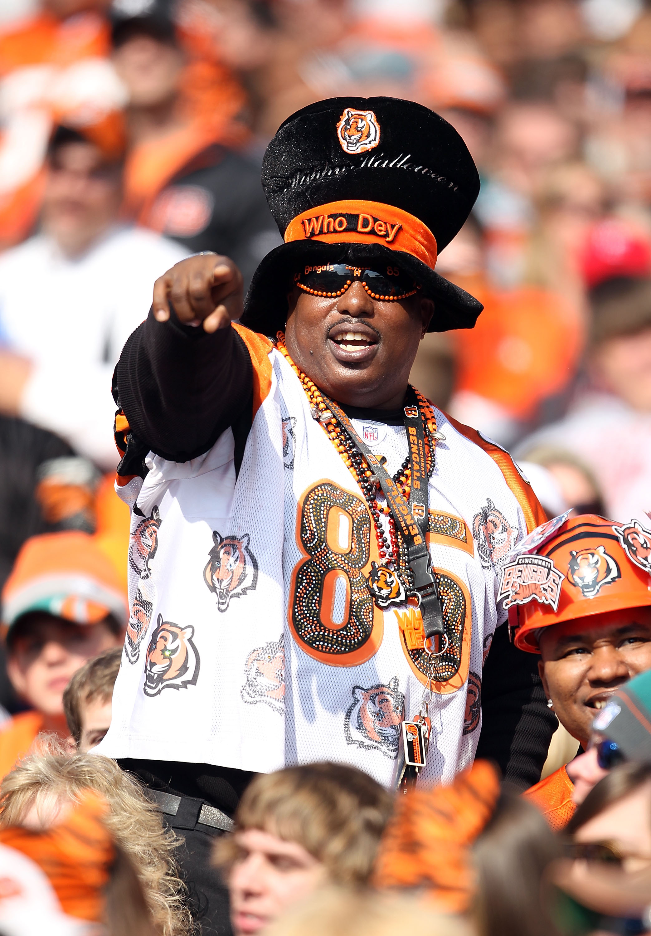 CINCINNATI - OCTOBER 31:  A Cincinnati Bengals fan is dressed for halloween during the NFL game against the Miami Dolphins at Paul Brown Stadium on October 31, 2010 in Cincinnati, Ohio.  (Photo by Andy Lyons/Getty Images)