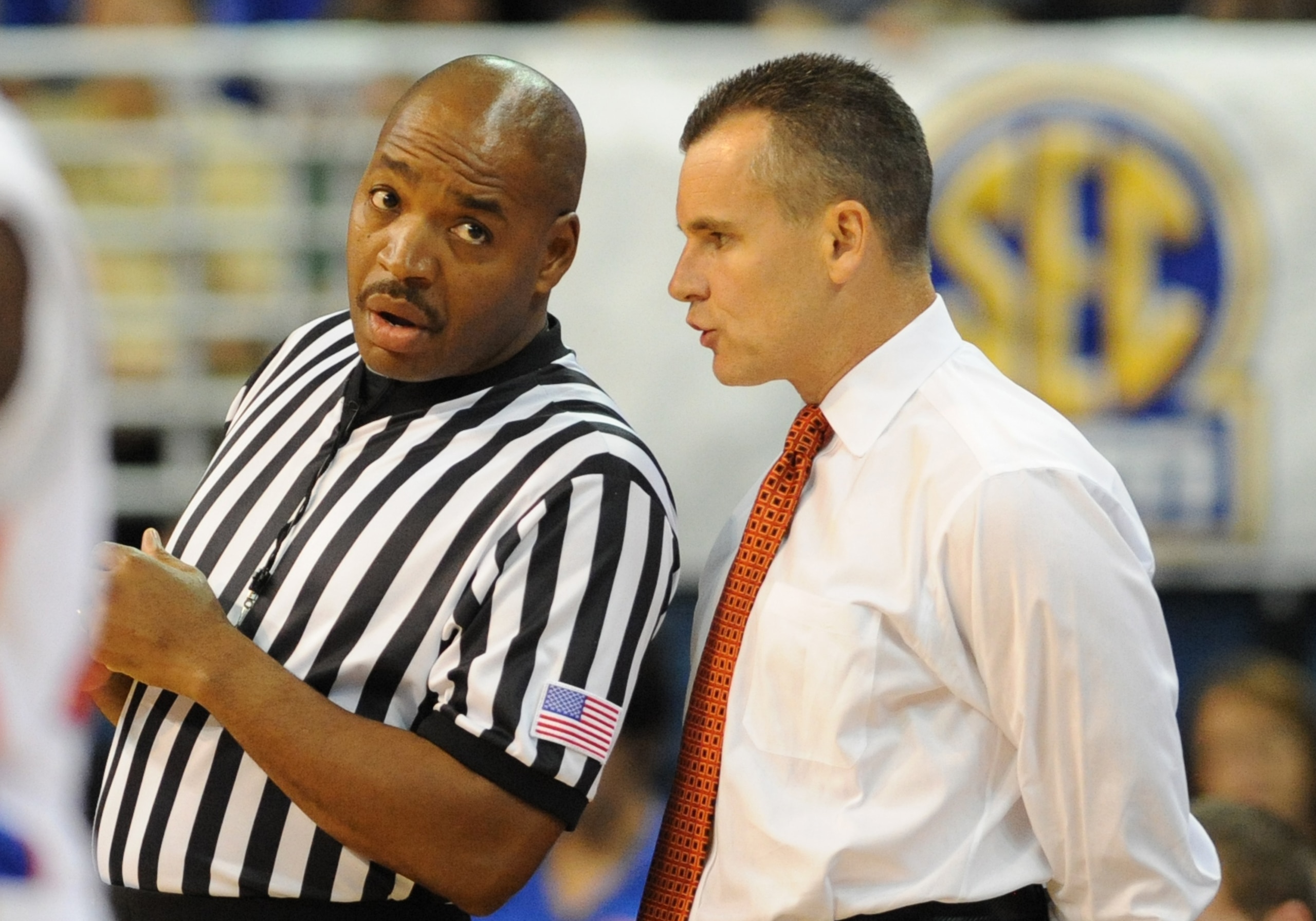 GAINESVILLE, FL - NOVEMBER 16: Coach Billy Donovan of the Florida Gators talks with an official during play against the Ohio State Buckeyes November 16, 2010 at the Stephen C. O'Connell Center in Gainesville, Florida. (Photo by Al Messerschmidt/Getty Ima GAINESVILLE, FL - NOVEMBER 16: Coach Billy Donovan of the Florida Gators talks with an official during play against the Ohio State Buckeyes November 16, 2010 at the Stephen C. O'Connell Center in Gainesville, Florida. (Photo by Al Messerschmidt/Getty Ima