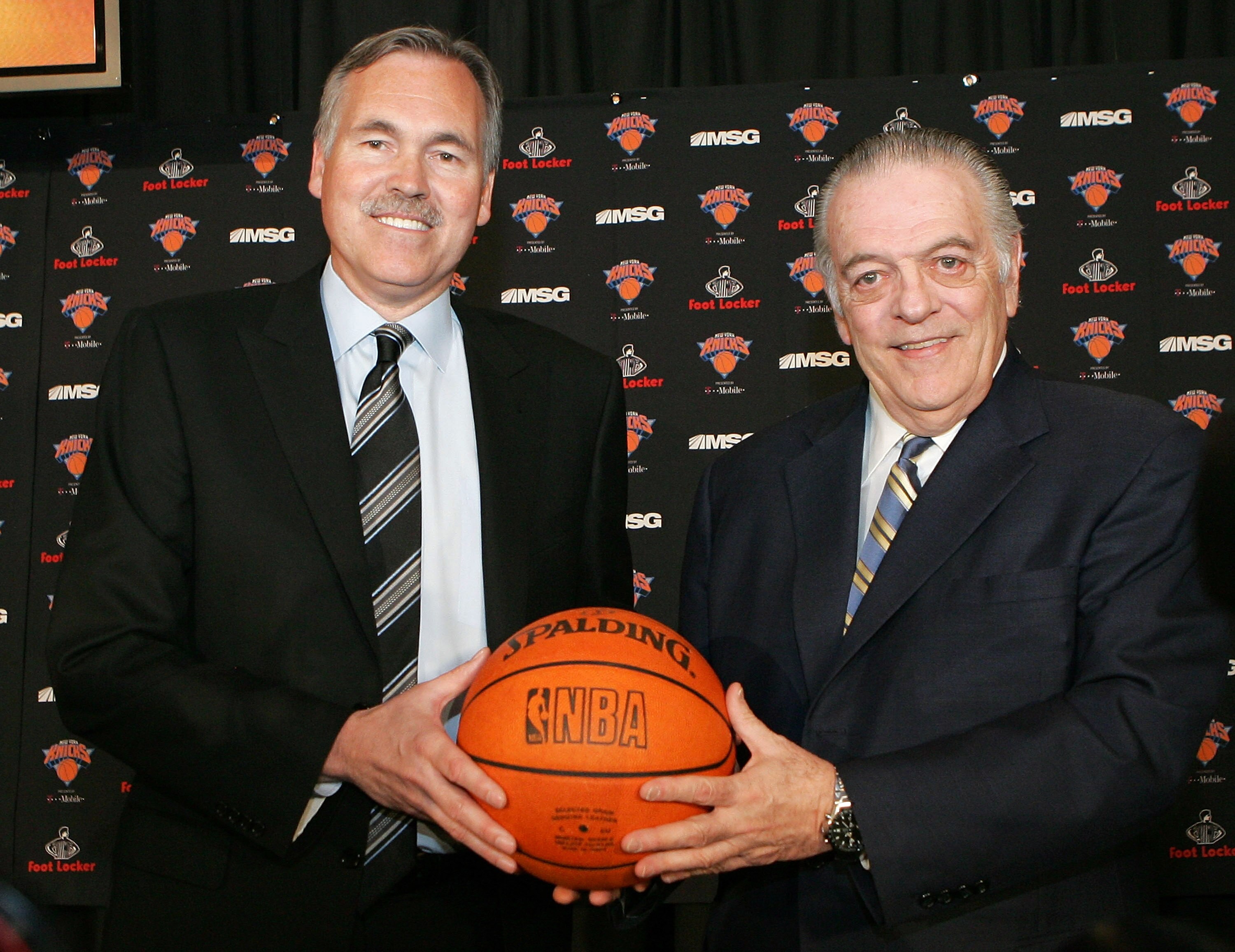 NEW YORK - MAY 13:  New head coach of the New York Knicks Mike D'Antoni (L) and team president Donnie Walsh (R) poses for a photo on May 13, 2008 at Madison Square Garden in New York City. NOTE TO USER: User expressly acknowledges and agrees that, by down