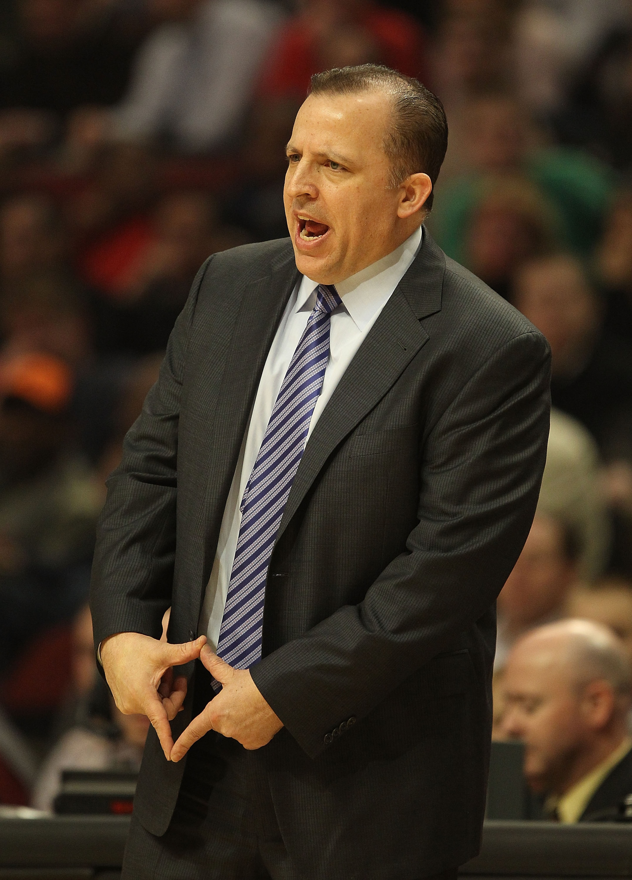 CHICAGO, IL - DECEMBER 28: Head coach Tom Thibodeau of the Chicago Bulls calls a play during a game against the Milwaukee Bucks at the United Center on December 28, 2010 in Chicago, Illinois. The Bulls defeated the Bucks 90-77. NOTE TO USER: User expressl