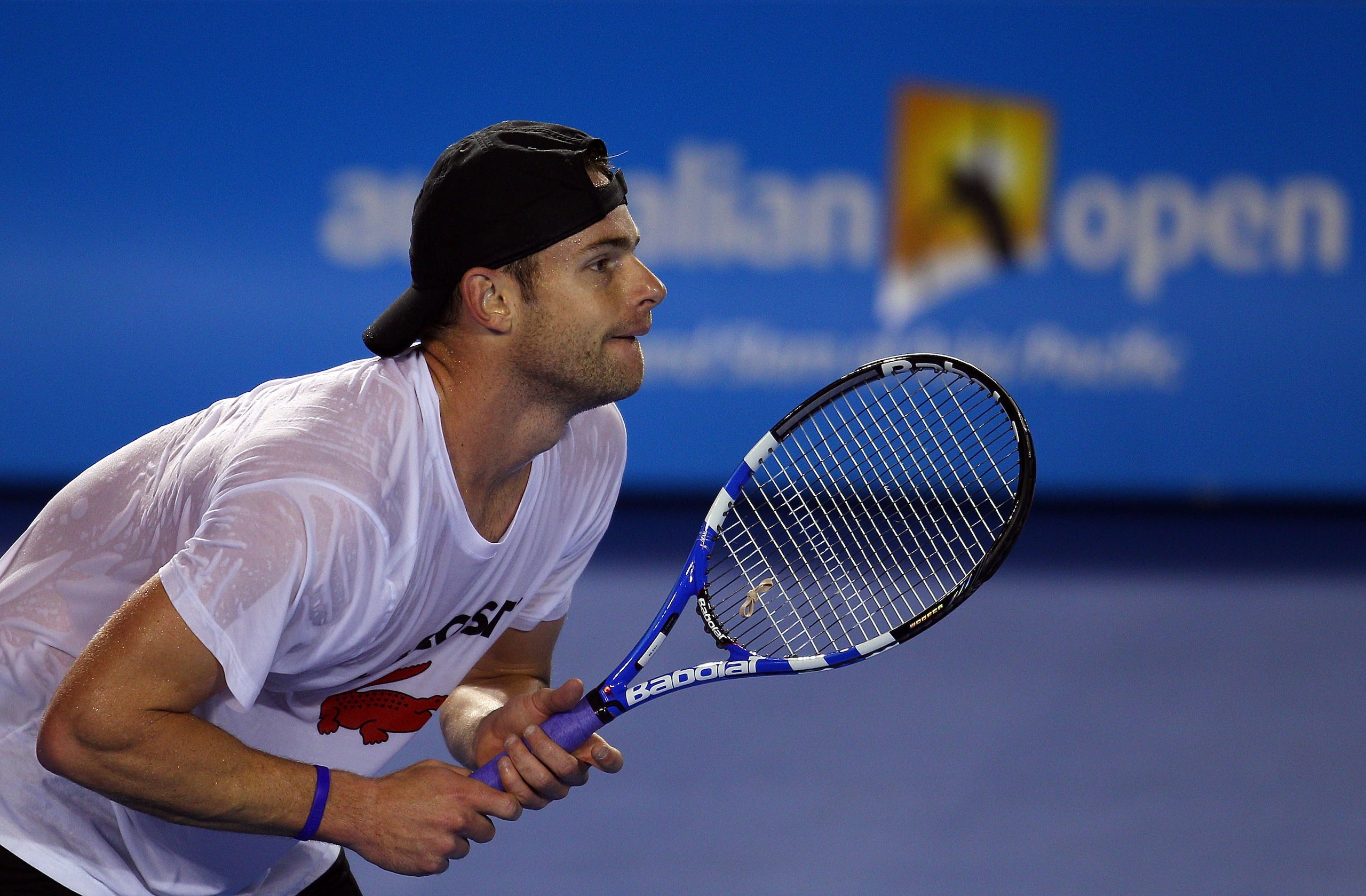 MELBOURNE, AUSTRALIA - JANUARY 12: Andy Roddick of the United States of America looks on during a practice session ahead of the 2011 Australian Open at Melbourne Park on January 12, 2011 in Melbourne, Australia. (Photo by Scott Barbour/Getty Images)