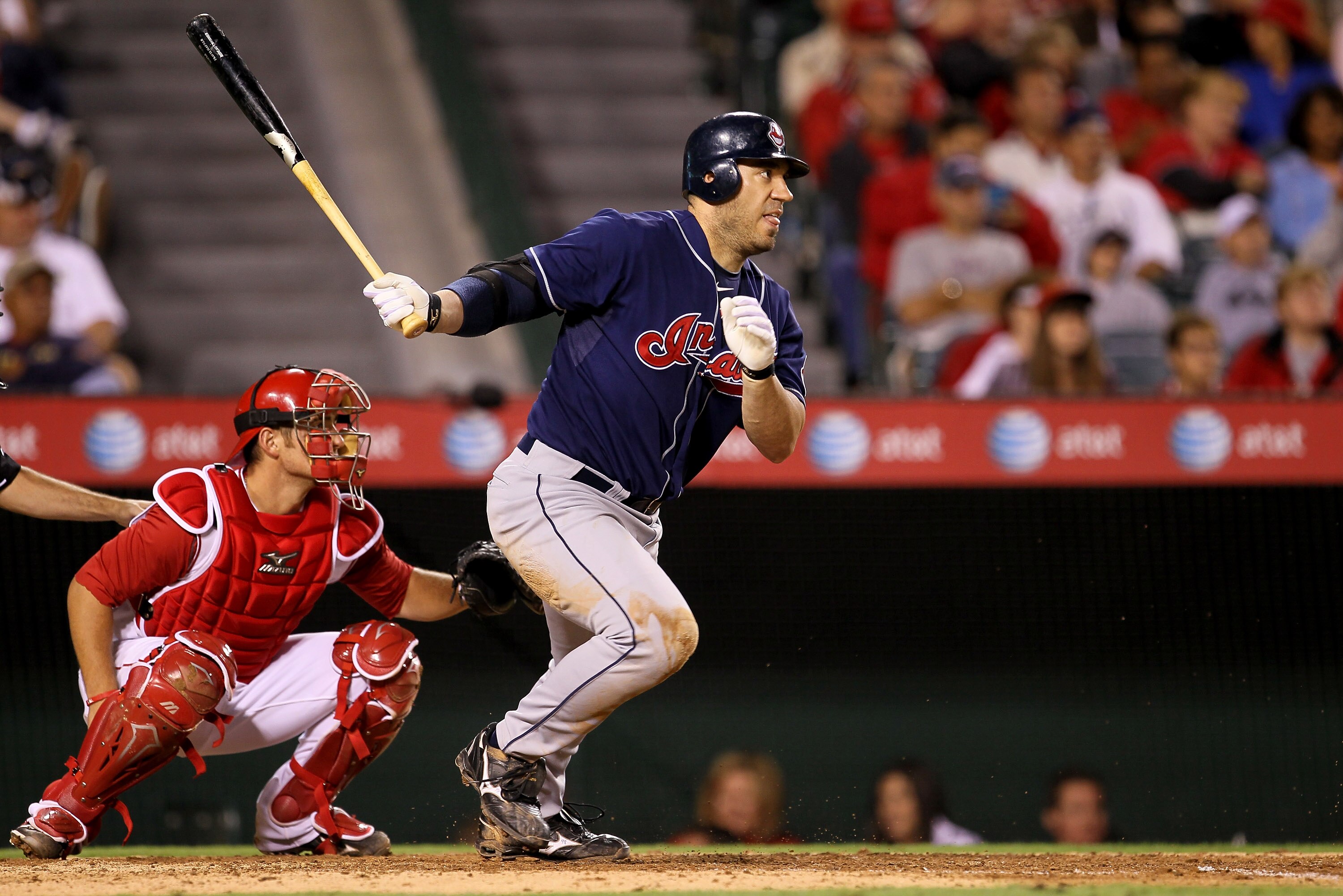 ANAHEIM, CA - SEPTEMBER 06:  Travis Hafner #48 of the Cleveland Indians bats against the Los Angeles Angels of Anaheim in the fourth inning on September 6, 2010 at Angel Stadium in Anaheim, California.  (Photo by Stephen Dunn/Getty Images)