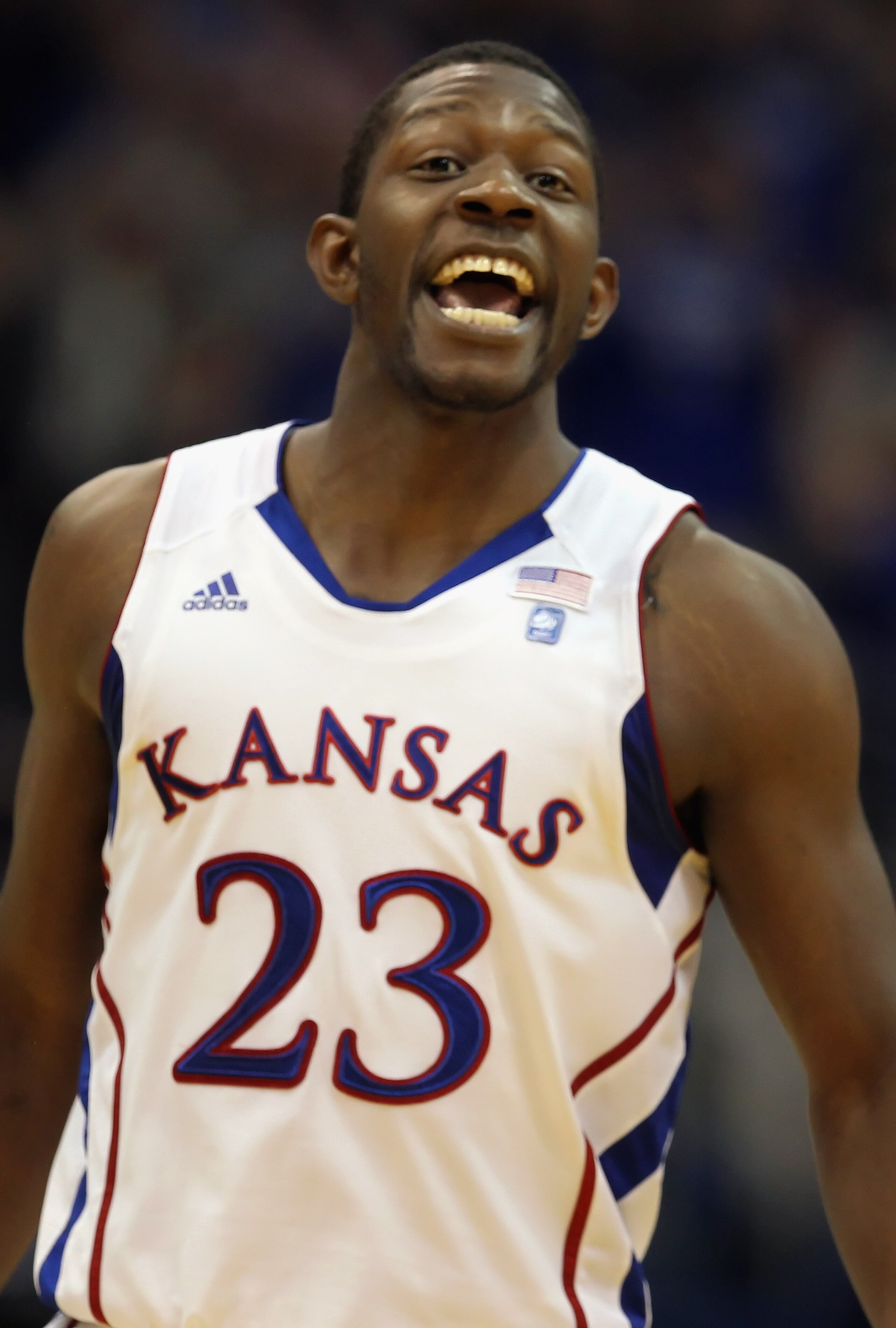 LAWRENCE, KS - JANUARY 15:  Mario Little #23 of the Kansas Jayhawks smiles during the game against the Nebraska Cornhuskers on January 15, 2011 at Allen Fieldhouse in Lawrence, Kansas.  (Photo by Jamie Squire/Getty Images)