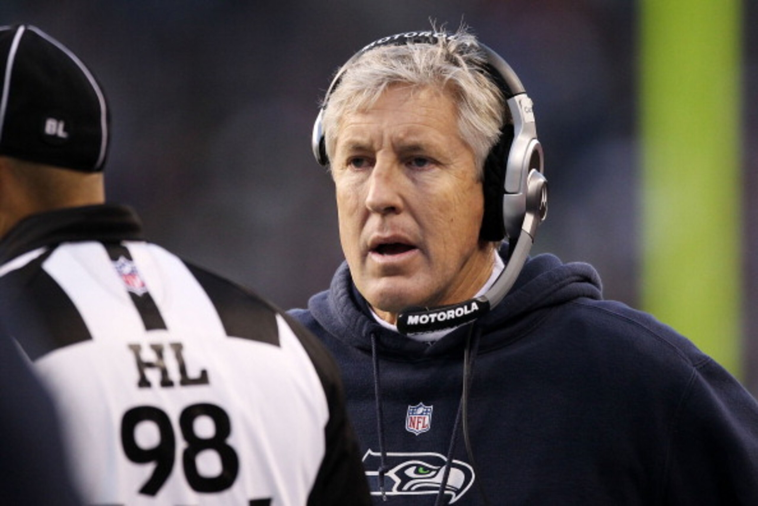 SEATTLE, WA - JANUARY 08:  Head coach Pete Carroll of the Seattle Seahawks reacts against the New Orleans Saints during the 2011 NFC wild-card playoff game at Qwest Field on January 8, 2011 in Seattle, Washington.  (Photo by Otto Greule Jr/Getty Images)