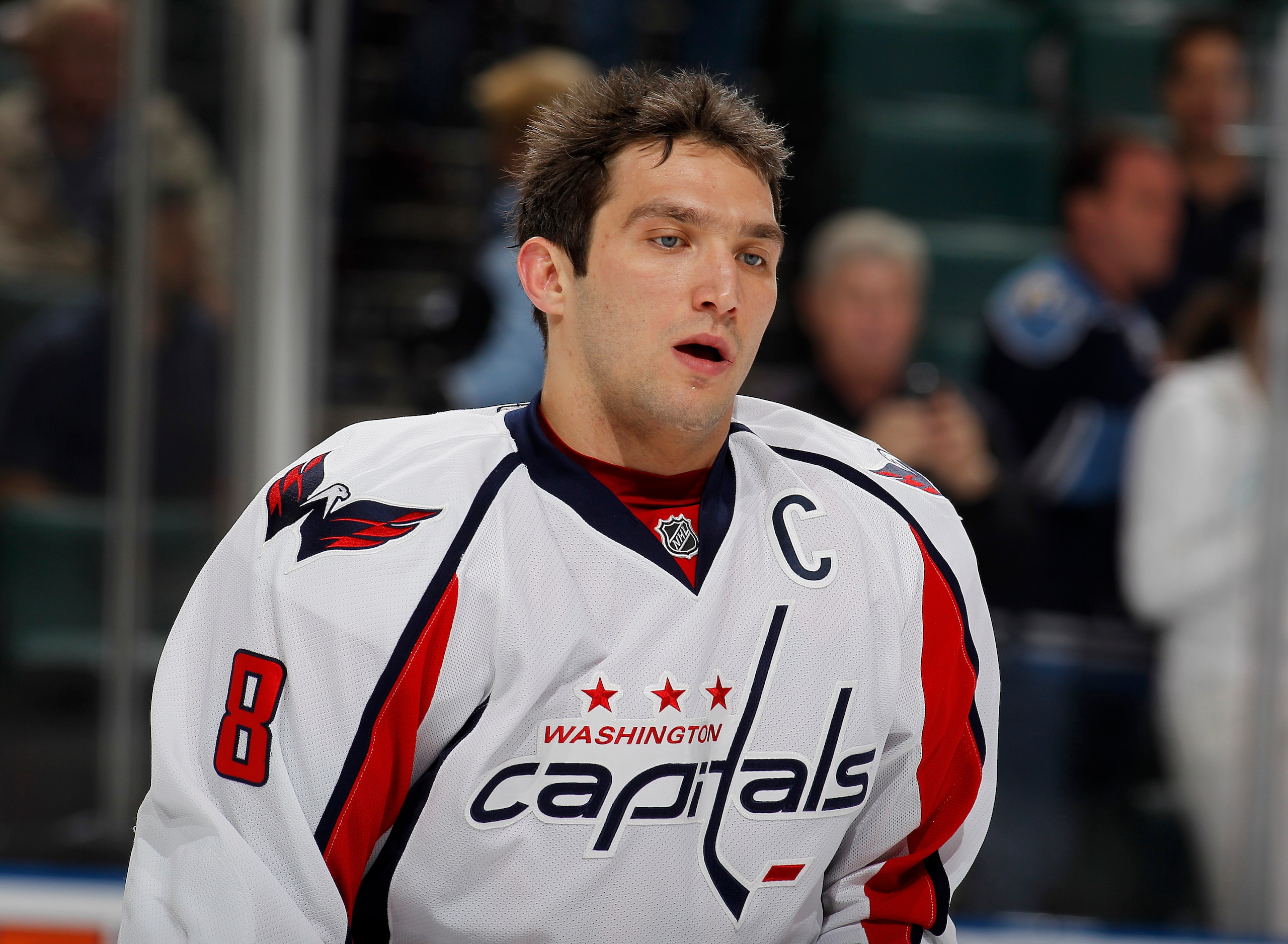 SUNRISE, FL - JANUARY 11: Alex Ovechkin #8 of the Washington Capitals warms up prior to the game against the Florida Panthers on January 11, 2011 at the BankAtlantic Center in Sunrise, Florida. (Photo by Joel Auerbach/Getty Images)