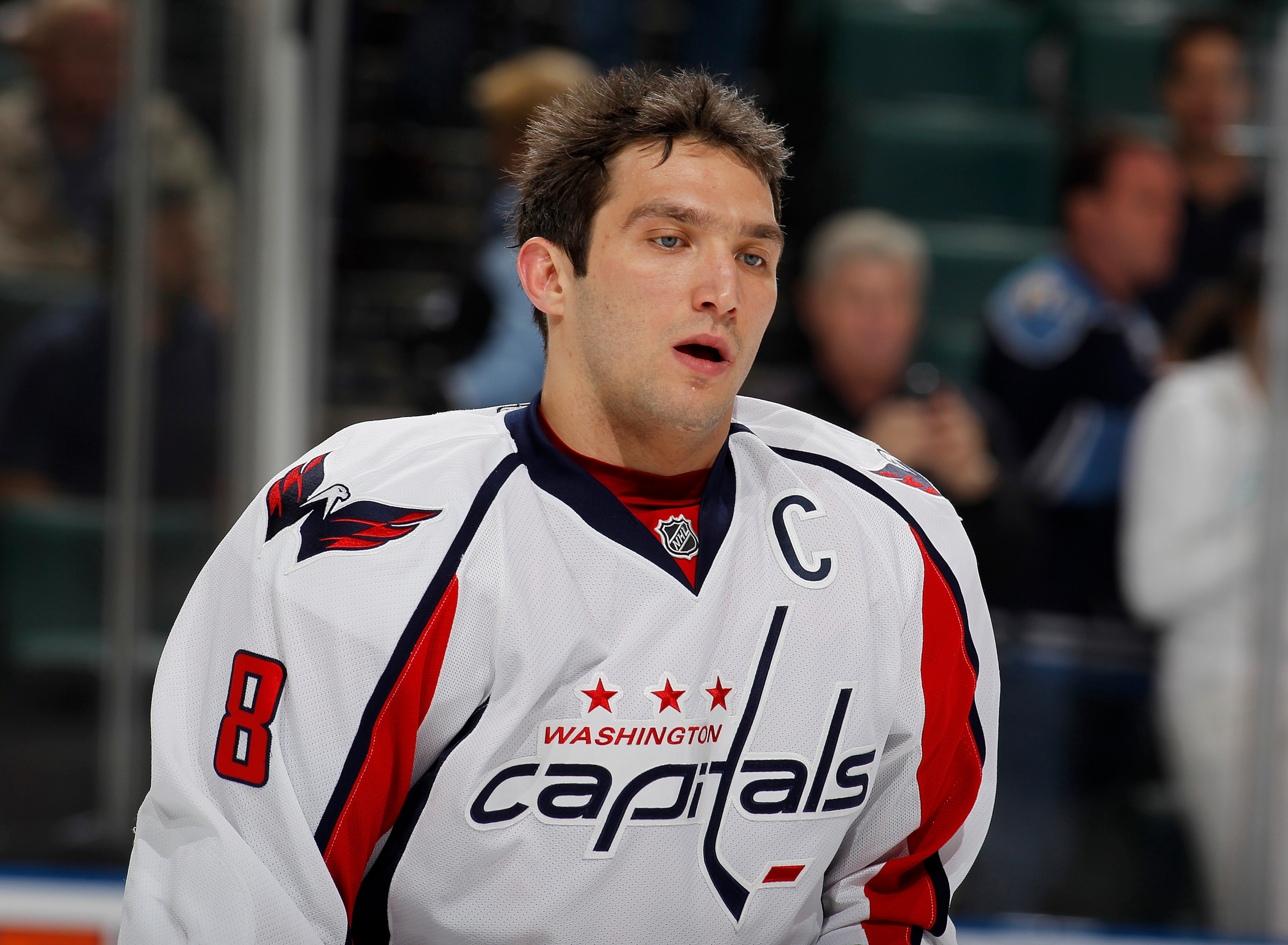 SUNRISE, FL - JANUARY 11: Alex Ovechkin #8 of the Washington Capitals warms up prior to the game against the Florida Panthers on January 11, 2011 at the BankAtlantic Center in Sunrise, Florida. (Photo by Joel Auerbach/Getty Images)