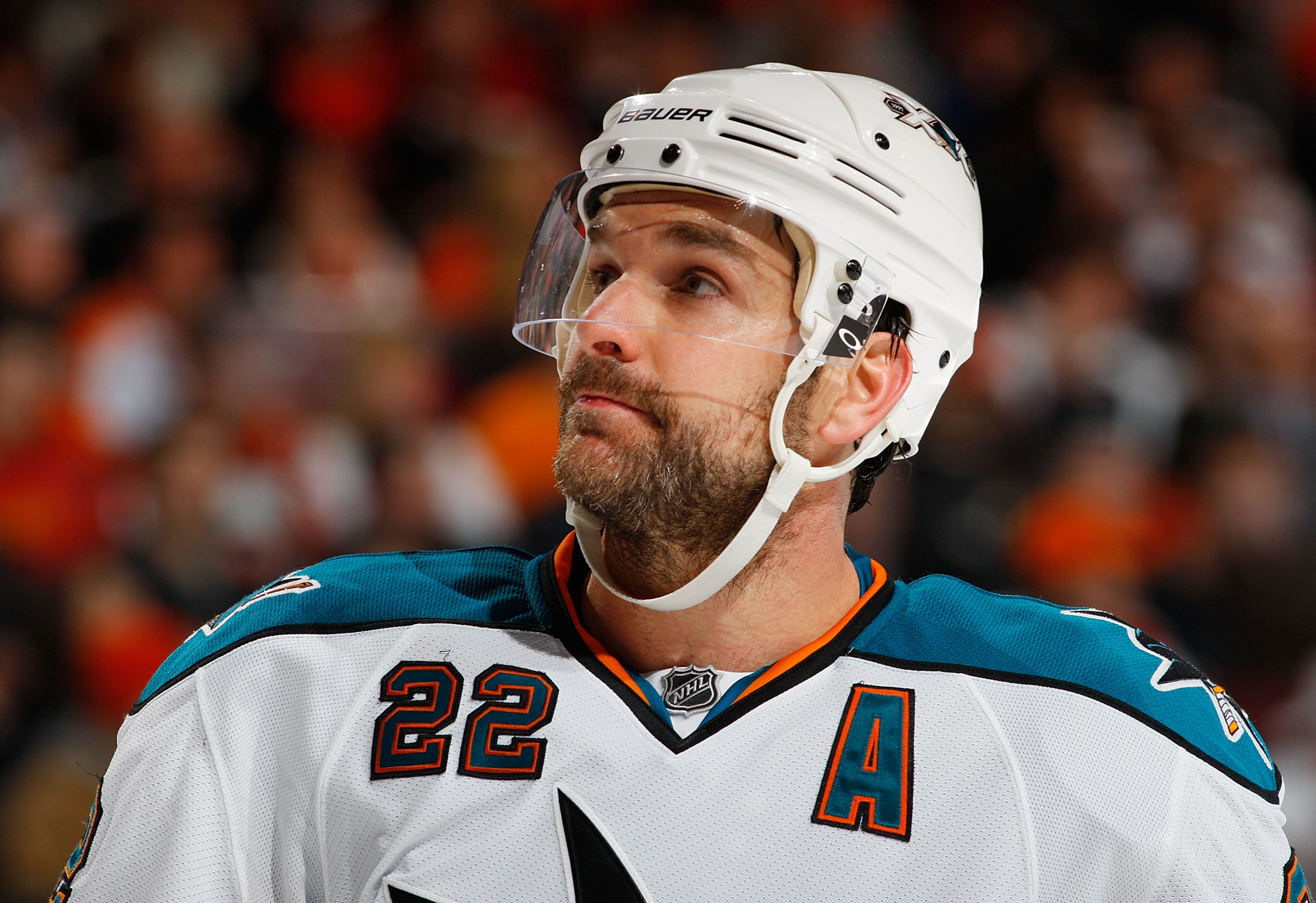 PHILADELPHIA - DECEMBER 08:  Dan Boyle #22 of the San Jose Sharks skates against the Philadelphia Flyers on December 8, 2010 at the Wells Fargo Center in Philadelphia, Pennsylvania. Sharks defeat the Flyers 5-4 in a shootout.  (Photo by Mike Stobe/Getty I